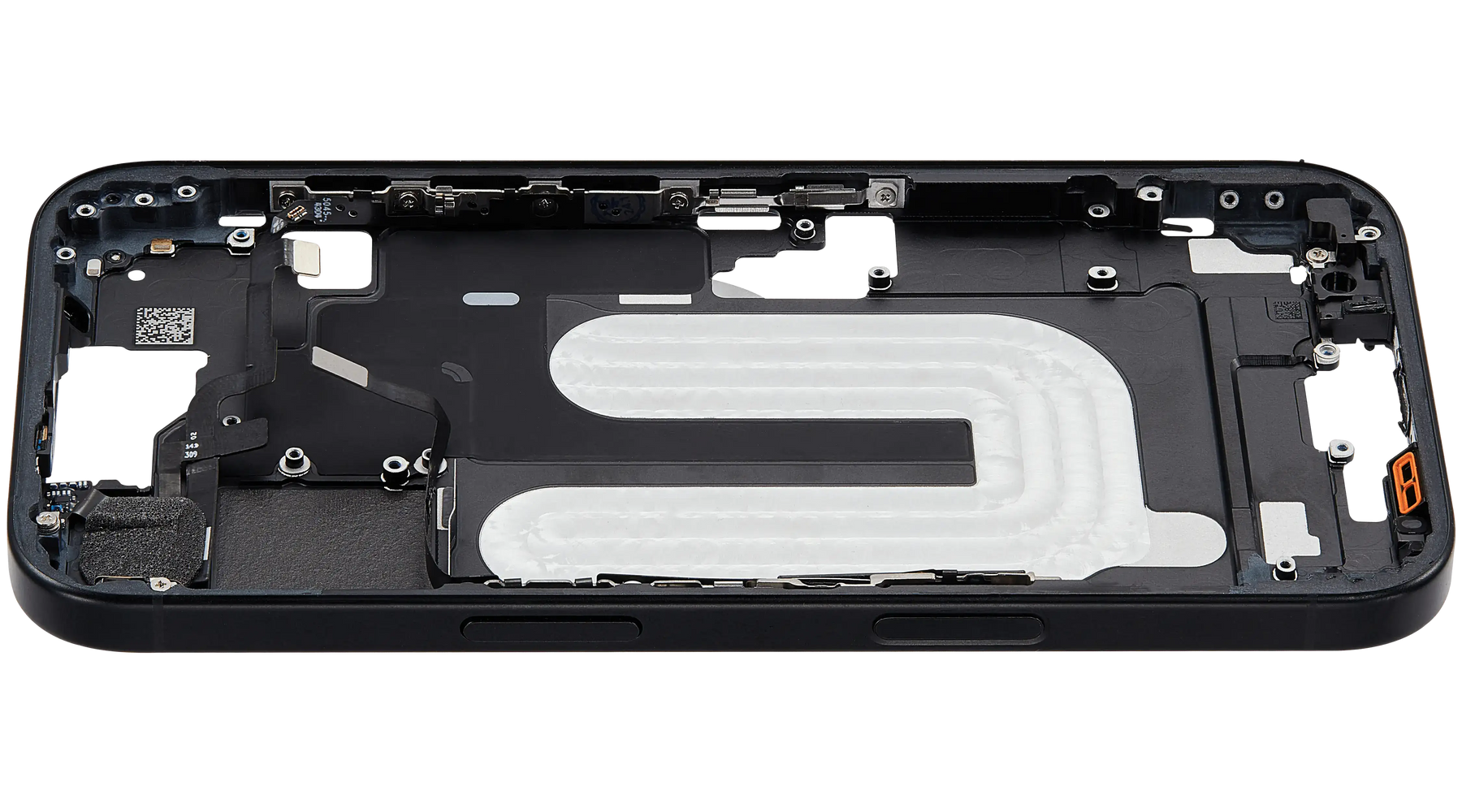 Mid-Frame Housing With Power And Volume Button Compatible For iPhone 16 (US Version) (Used OEM Pull: Grade A) (Black)