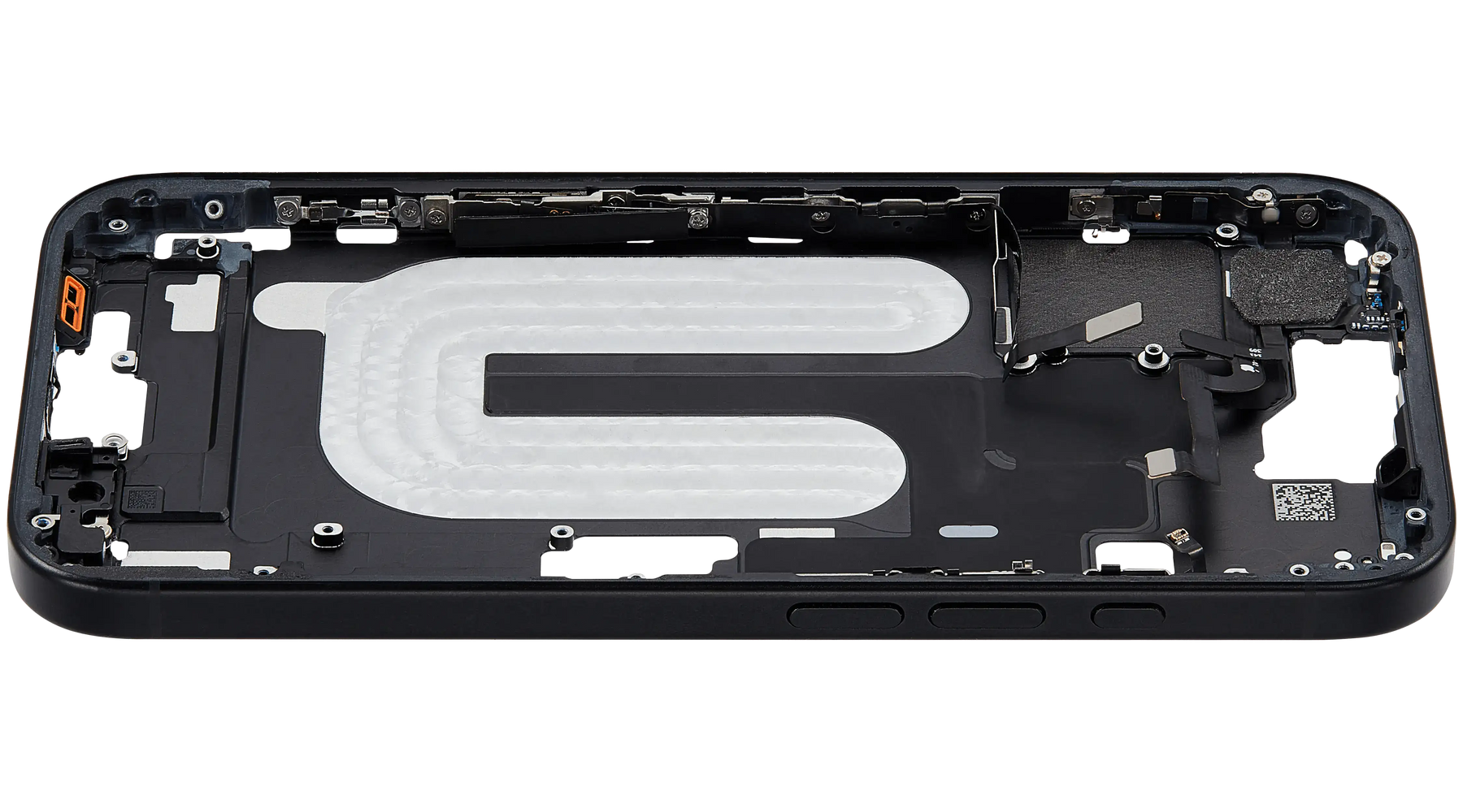 Mid-Frame Housing With Power And Volume Button Compatible For iPhone 16 (US Version) (Used OEM Pull: Grade A) (Black)