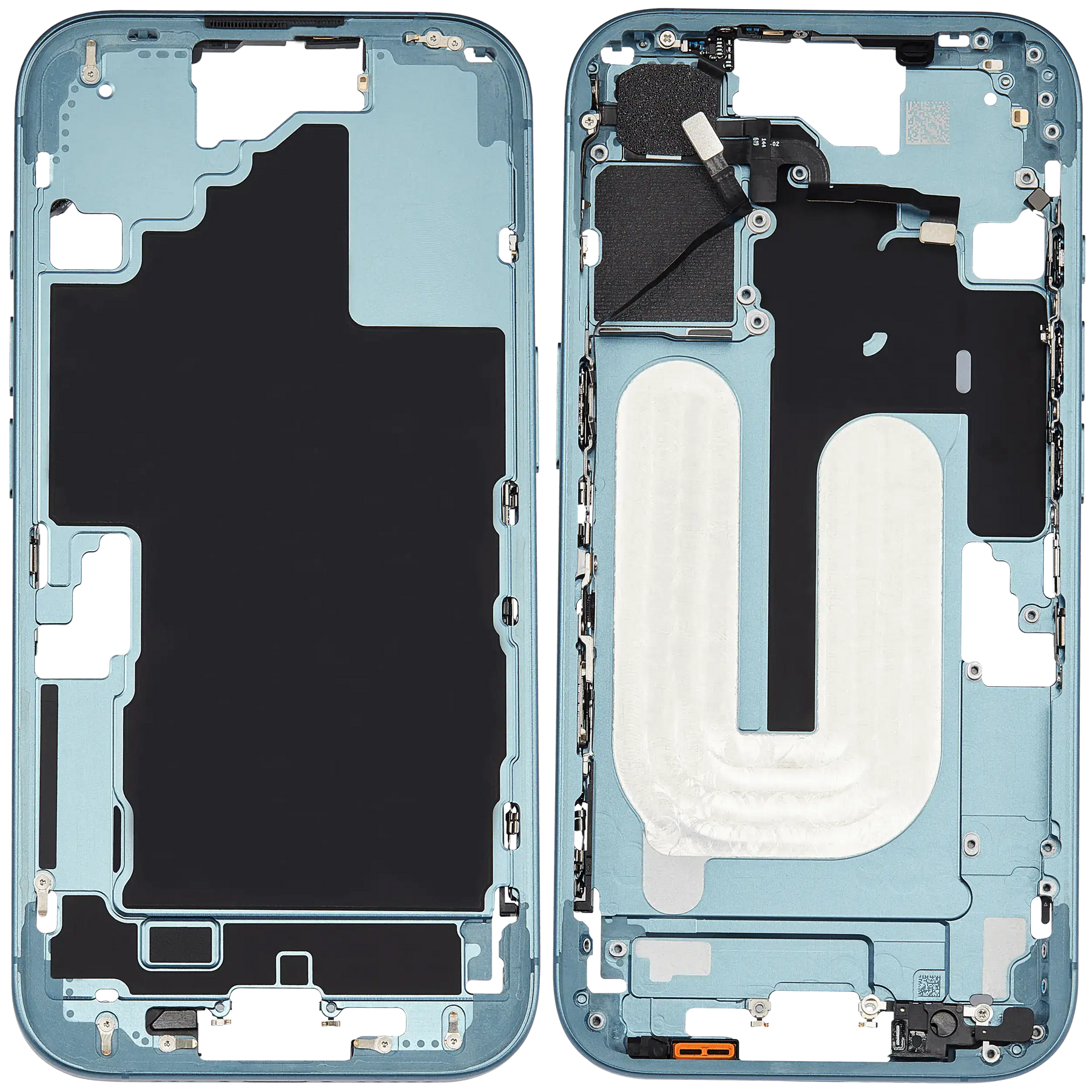 Mid-Frame Housing With Power And Volume Button Compatible For iPhone 16 (US Version) (Used OEM Pull: Grade A) (Teal)