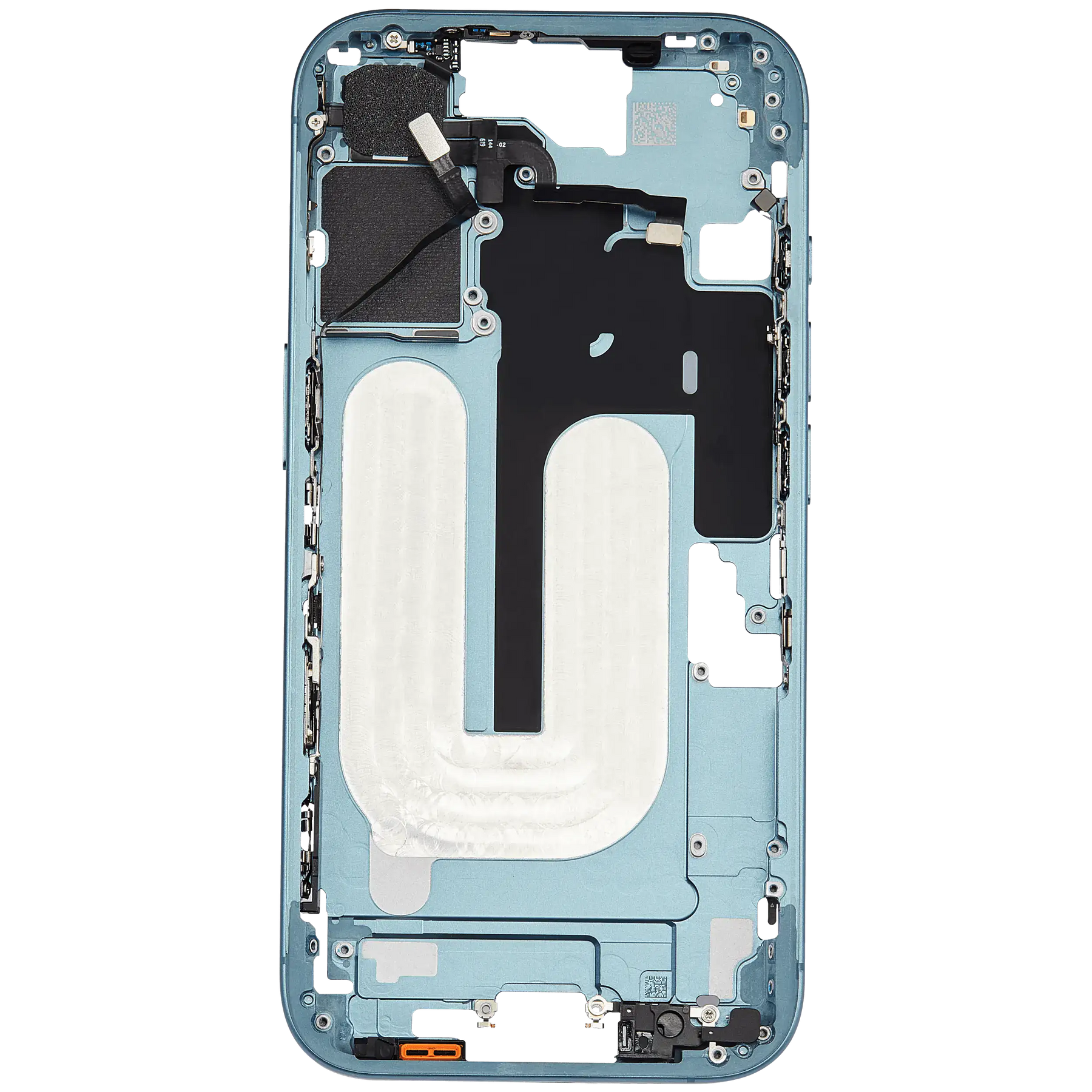 Mid-Frame Housing With Power And Volume Button Compatible For iPhone 16 (US Version) (Used OEM Pull: Grade A) (Teal)