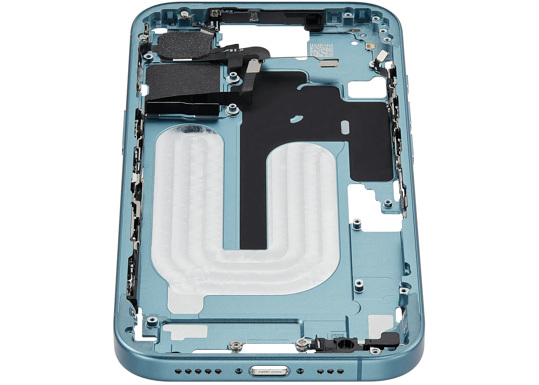 Mid-Frame Housing With Power And Volume Button Compatible For iPhone 16 (US Version) (Used OEM Pull: Grade A) (Teal)