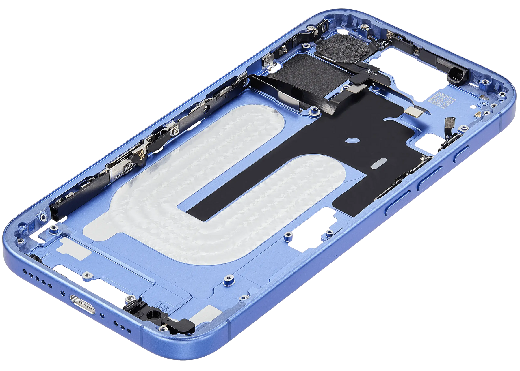 Mid-Frame Housing With Power And Volume Button Compatible For iPhone 16 (US Version) (Used OEM Pull: Grade A) (Ultramarine)