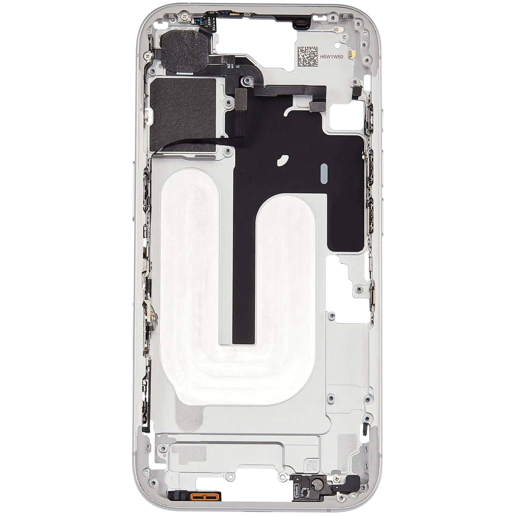 Mid-Frame Housing With Power And Volume Button Compatible For iPhone 16 (US Version) (Used OEM Pull: Grade A) (White)