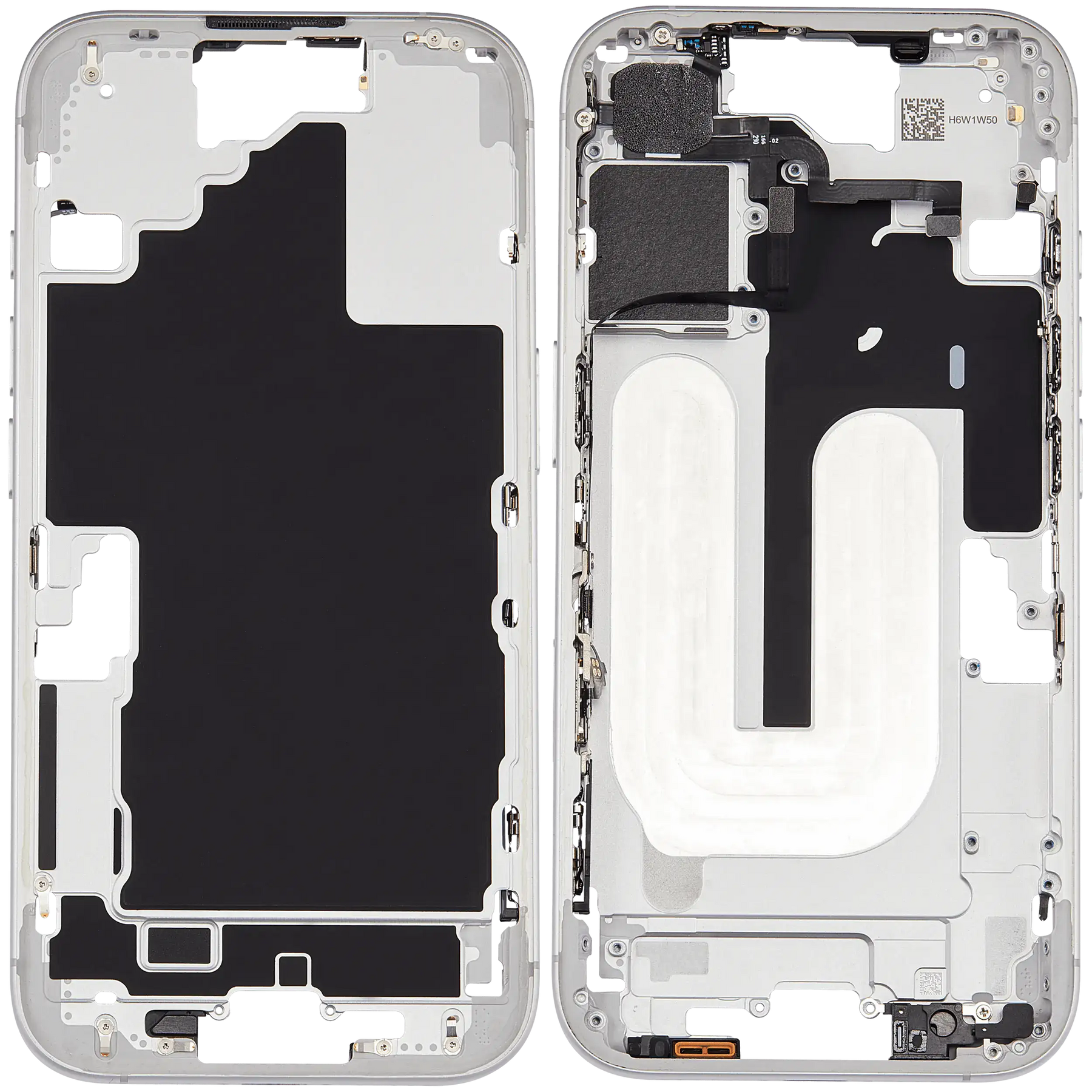 Mid-Frame Housing With Power And Volume Button Compatible For iPhone 16 (US Version) (Used OEM Pull: Grade A) (White)