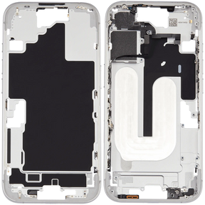 Mid-Frame Housing With Power And Volume Button Compatible For iPhone 16 (US Version) (Used OEM Pull: Grade A) (White)