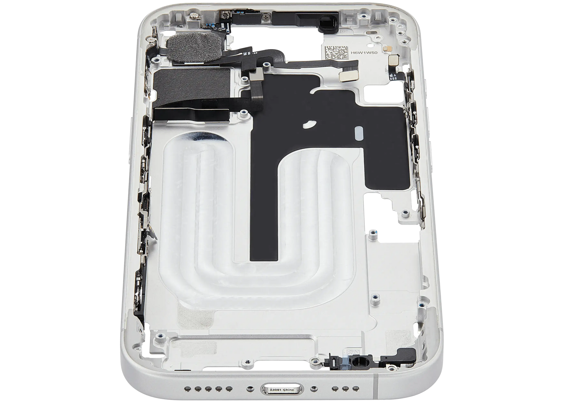 Mid-Frame Housing With Power And Volume Button Compatible For iPhone 16 (US Version) (Used OEM Pull: Grade A) (White)