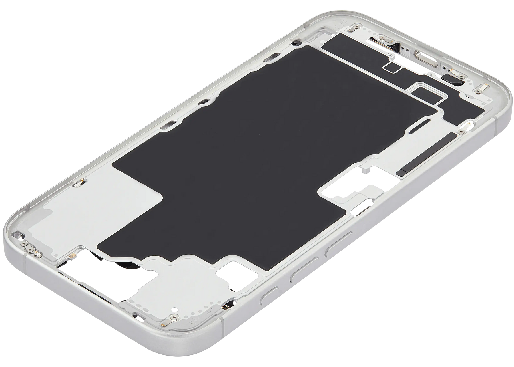 Mid-Frame Housing With Power And Volume Button Compatible For iPhone 16 (US Version) (Used OEM Pull: Grade A) (White)