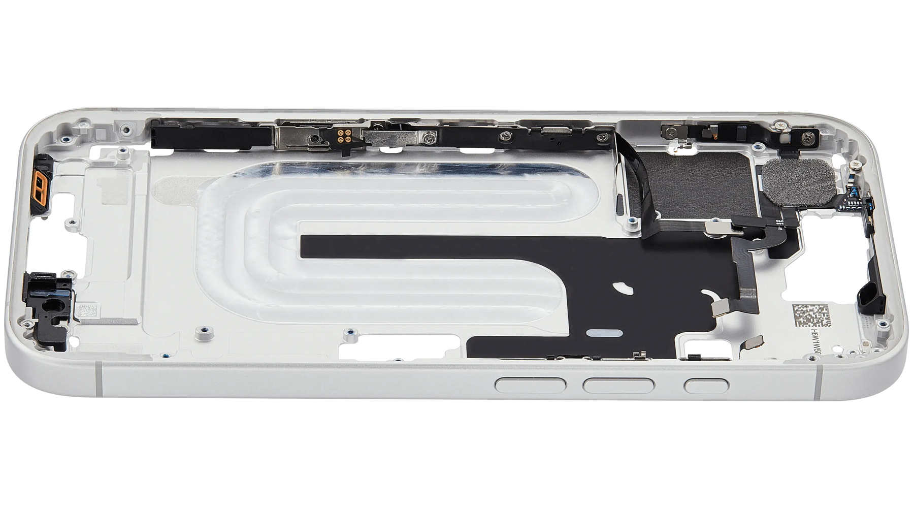 Mid-Frame Housing With Power And Volume Button Compatible For iPhone 16 (US Version) (Used OEM Pull: Grade A) (White)