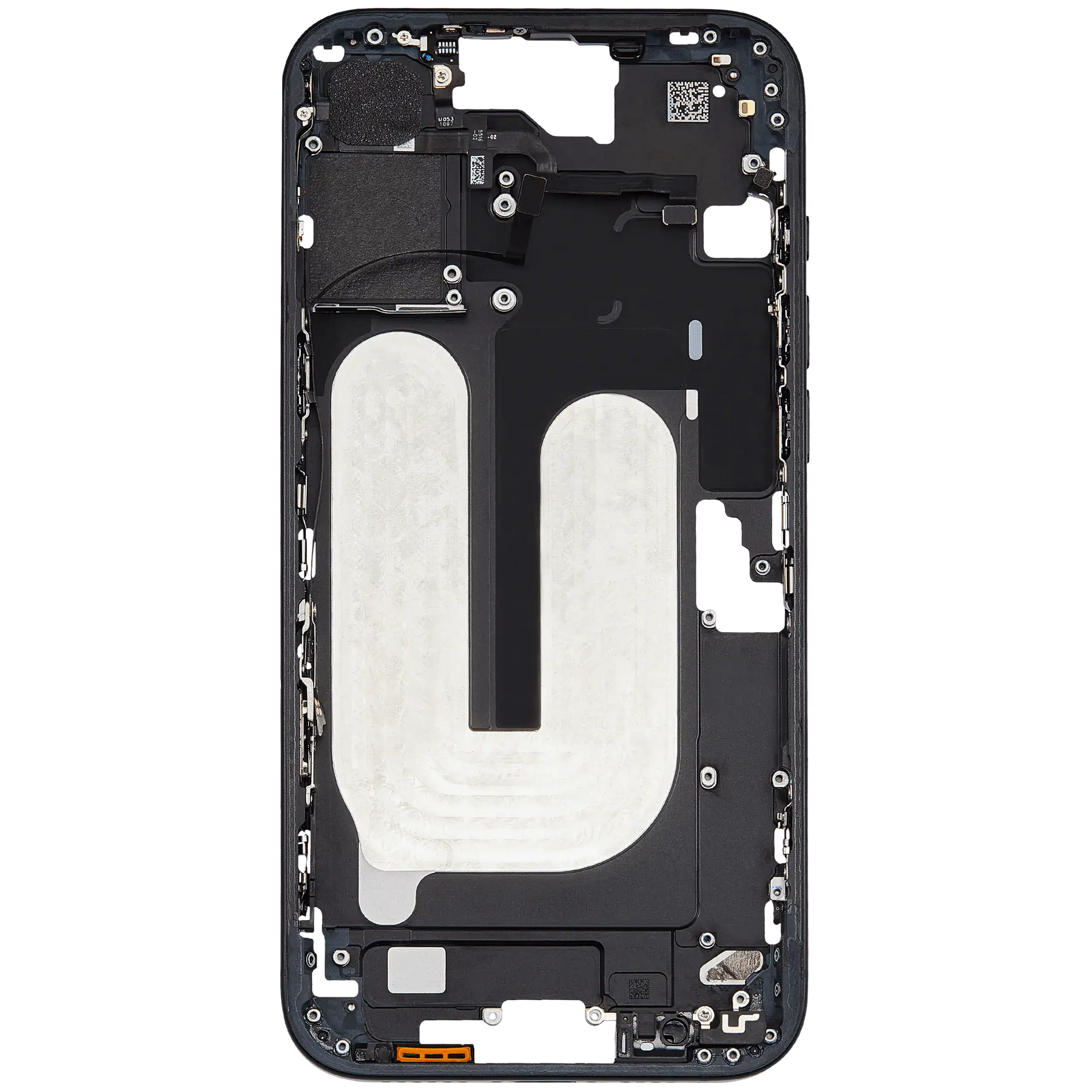 Mid-Frame Housing With Power And Volume Button Compatible For iPhone 16 Plus (US Version) (Used OEM Pull: Grade A) (Black)