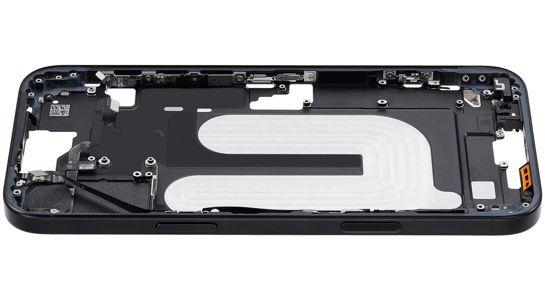 Mid-Frame Housing With Power And Volume Button Compatible For iPhone 16 Plus (US Version) (Used OEM Pull: Grade A) (Black)