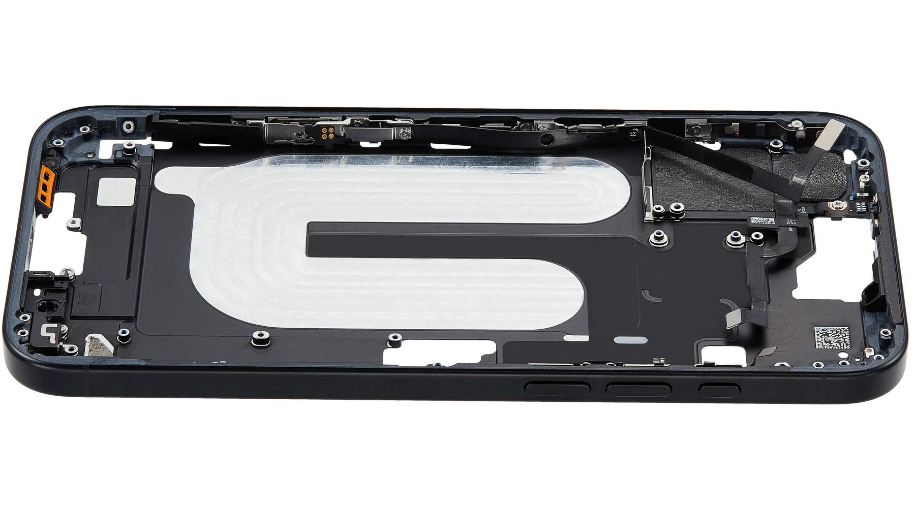 Mid-Frame Housing With Power And Volume Button Compatible For iPhone 16 Plus (US Version) (Used OEM Pull: Grade A) (Black)