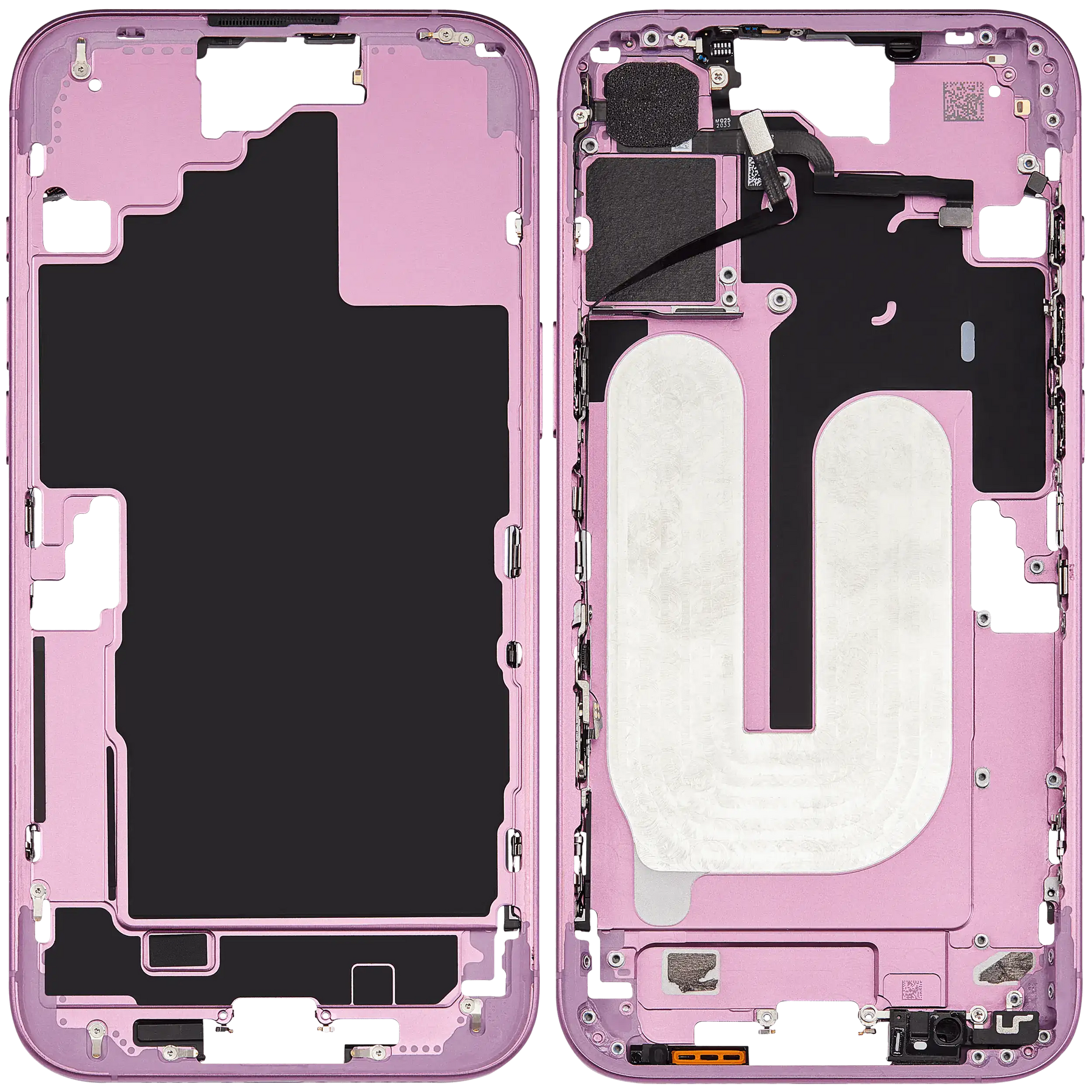 Mid-Frame Housing With Power And Volume Button Compatible For iPhone 16 Plus (US Version) (Used OEM Pull: Grade A) (Pink)