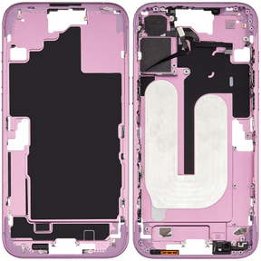 Mid-Frame Housing With Power And Volume Button Compatible For iPhone 16 Plus (US Version) (Used OEM Pull: Grade A) (Pink)