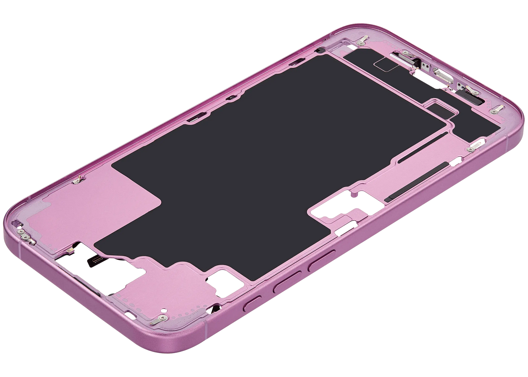 Mid-Frame Housing With Power And Volume Button Compatible For iPhone 16 Plus (US Version) (Used OEM Pull: Grade A) (Pink)