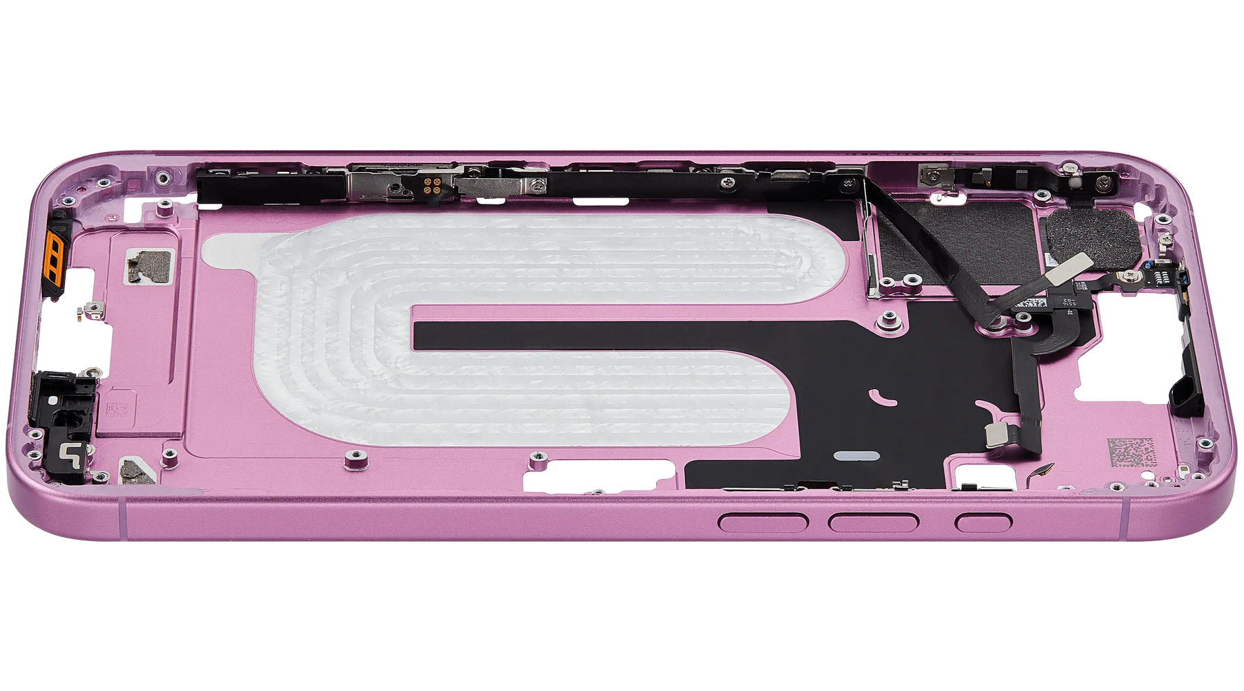 Mid-Frame Housing With Power And Volume Button Compatible For iPhone 16 Plus (US Version) (Used OEM Pull: Grade A) (Pink)