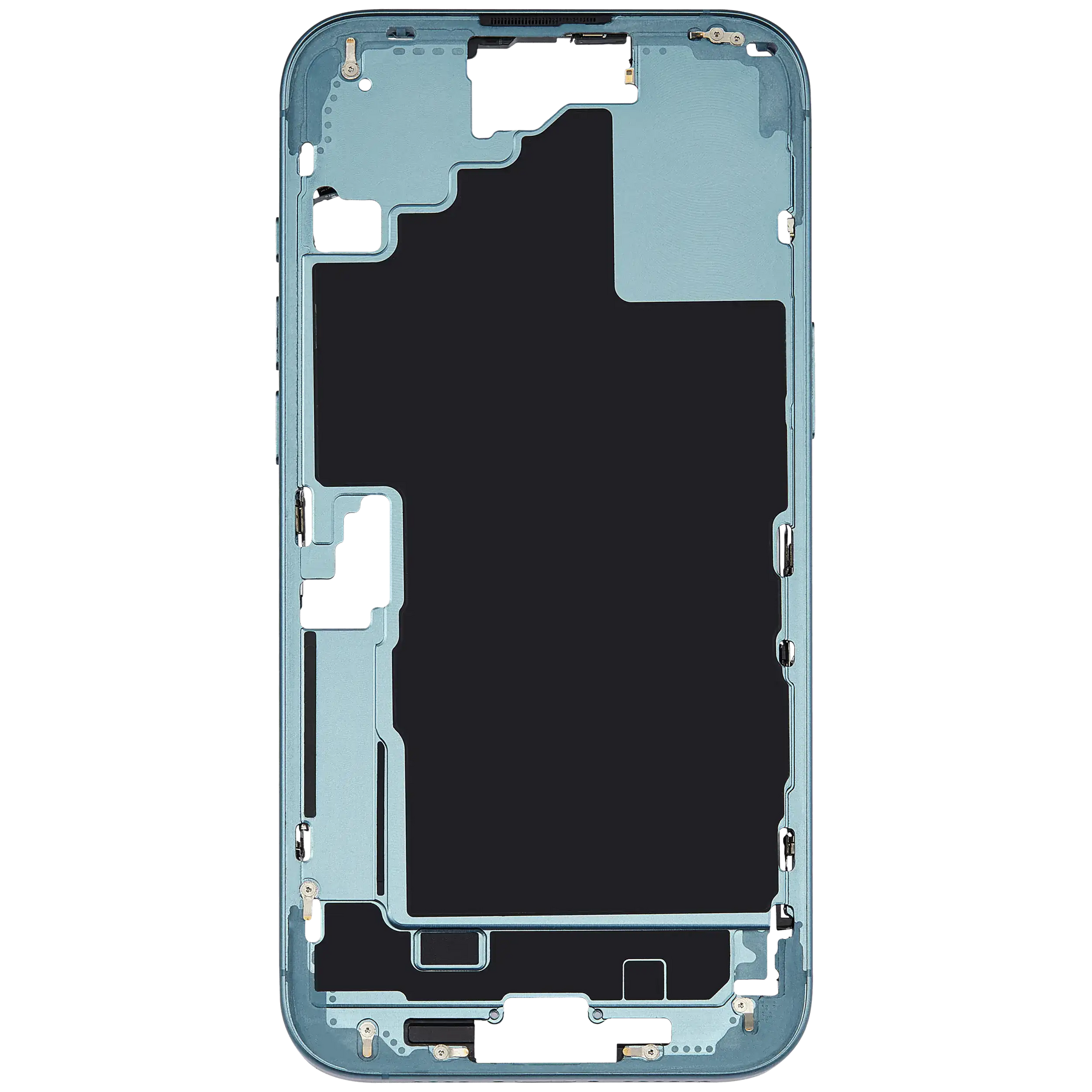 Mid-Frame Housing With Power And Volume Button Compatible For iPhone 16 Plus (US Version) (Used OEM Pull: Grade A) (Teal)