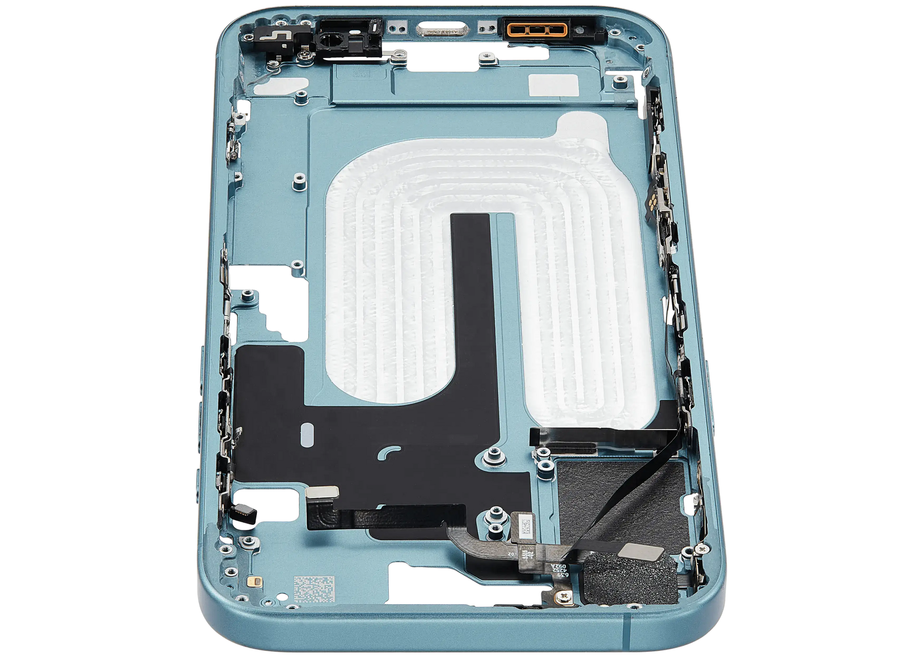 Mid-Frame Housing With Power And Volume Button Compatible For iPhone 16 Plus (US Version) (Used OEM Pull: Grade A) (Teal)