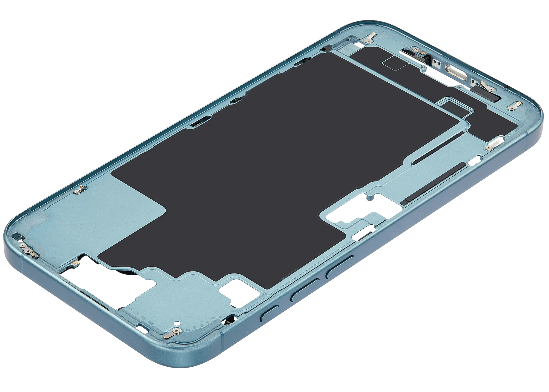 Mid-Frame Housing With Power And Volume Button Compatible For iPhone 16 Plus (US Version) (Used OEM Pull: Grade A) (Teal)