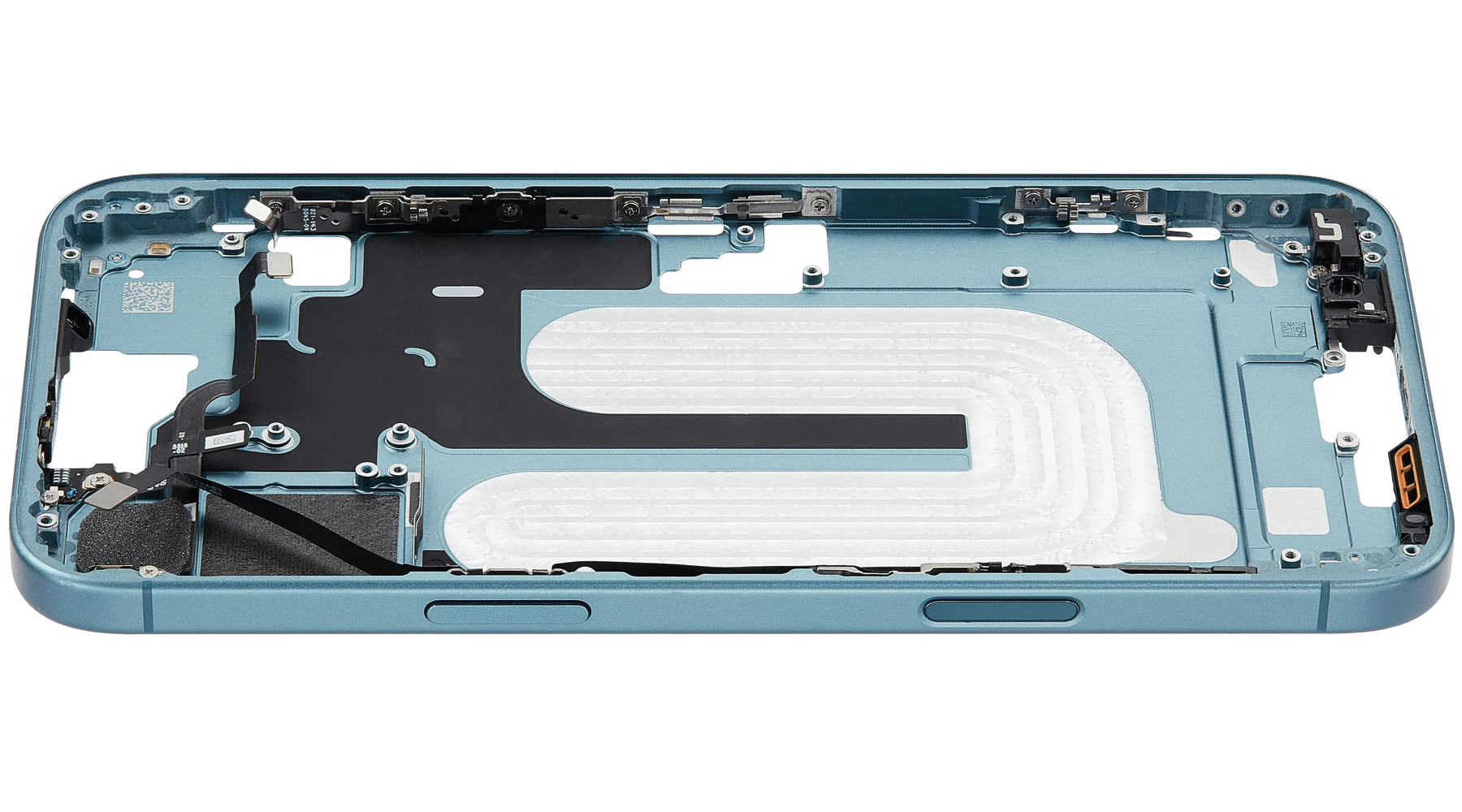 Mid-Frame Housing With Power And Volume Button Compatible For iPhone 16 Plus (US Version) (Used OEM Pull: Grade A) (Teal)