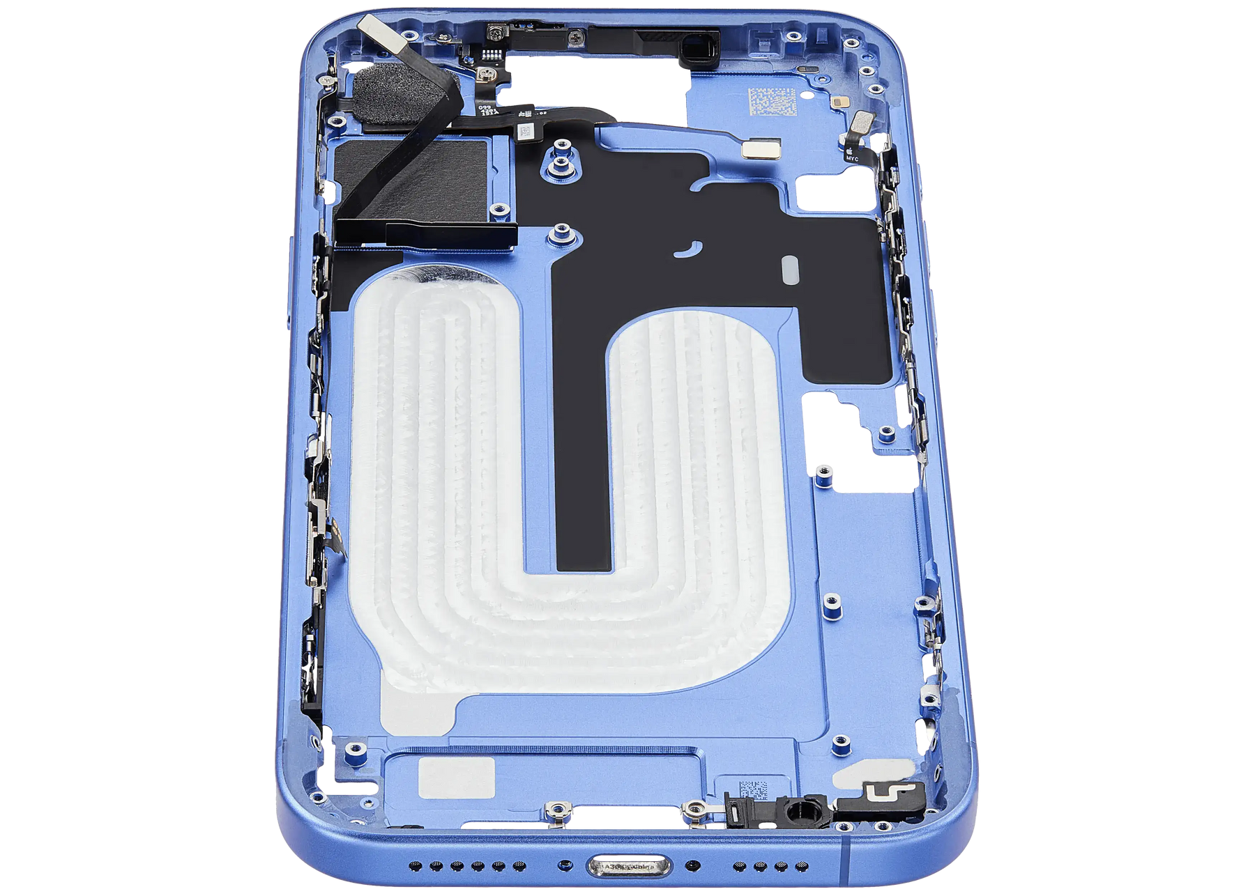 Mid-Frame Housing With Power And Volume Button Compatible For iPhone 16 Plus (US Version) (Used OEM Pull: Grade A) (Ultramarine)