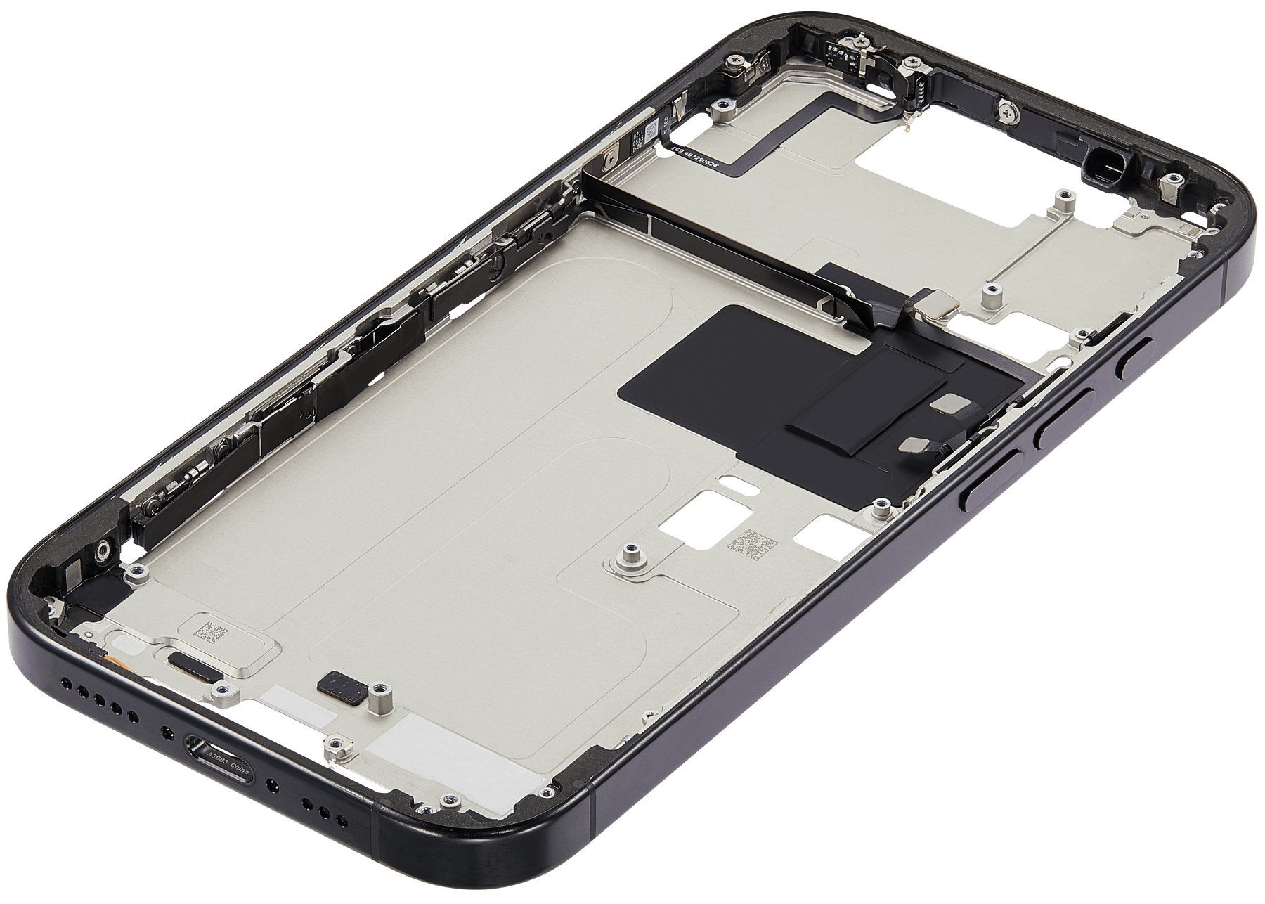 Mid-Frame Housing With Power And Volume Button Compatible For iPhone 16 Pro (US Version) (Used OEM Pull: Grade A) (Black Titanium)