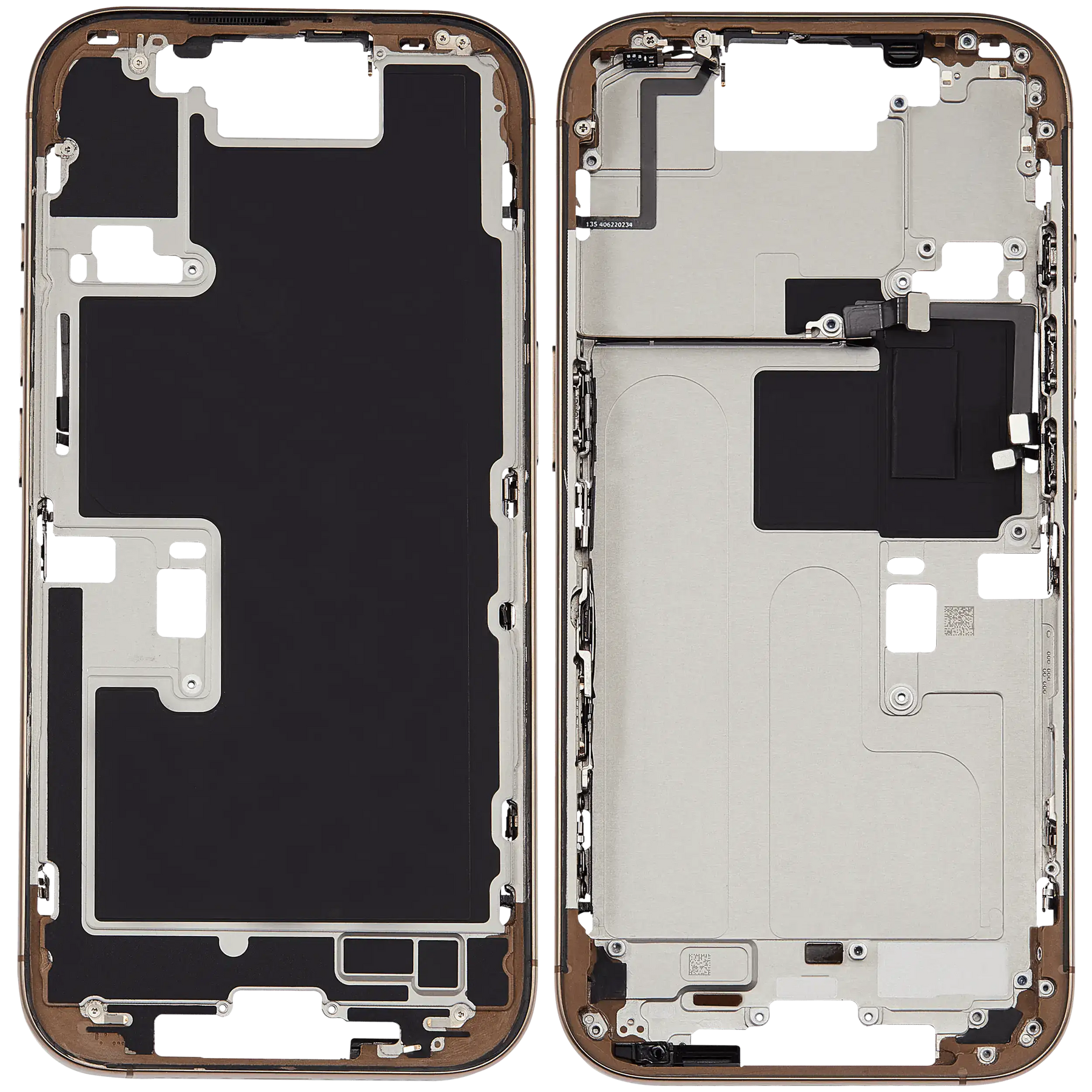 Mid-Frame Housing With Power And Volume Button Compatible For iPhone 16 Pro (US Version) (Used OEM Pull: Grade A) (Desert Titanium)