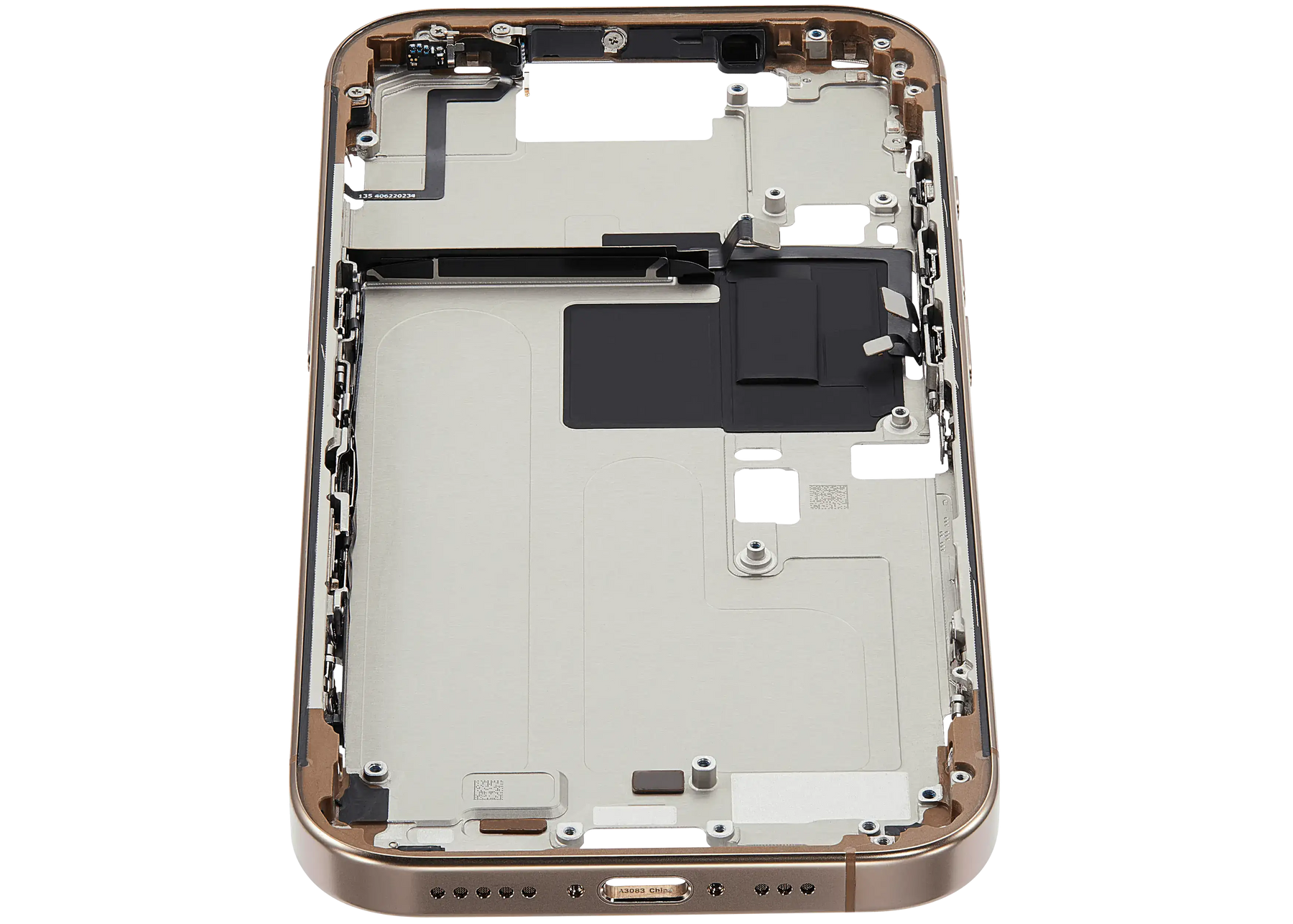 Mid-Frame Housing With Power And Volume Button Compatible For iPhone 16 Pro (US Version) (Used OEM Pull: Grade A) (Desert Titanium)
