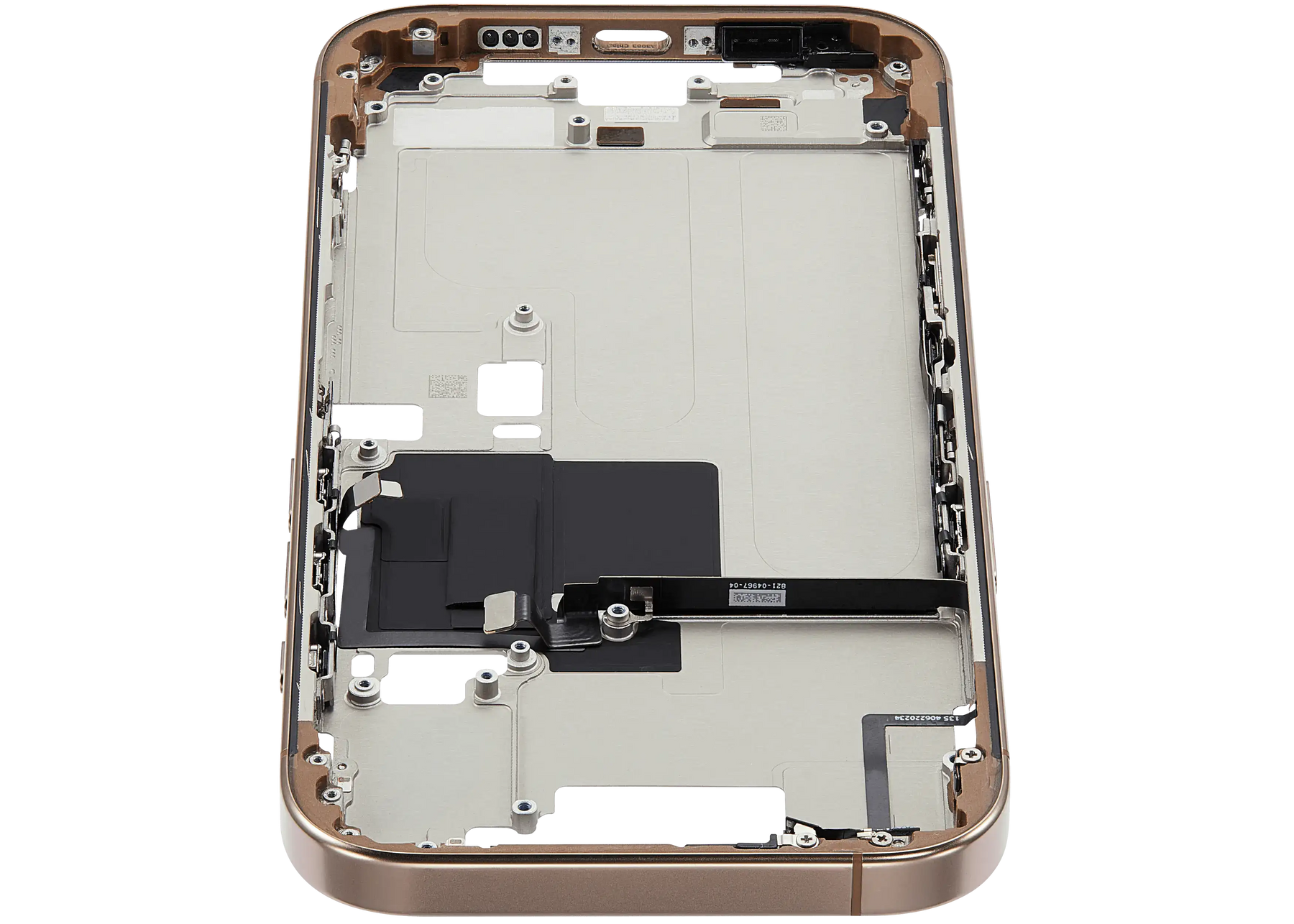 Mid-Frame Housing With Power And Volume Button Compatible For iPhone 16 Pro (US Version) (Used OEM Pull: Grade A) (Desert Titanium)
