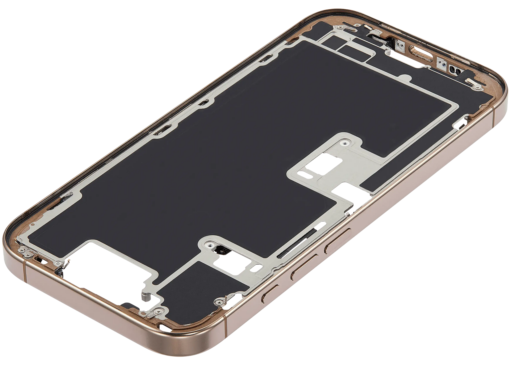 Mid-Frame Housing With Power And Volume Button Compatible For iPhone 16 Pro (US Version) (Used OEM Pull: Grade A) (Desert Titanium)