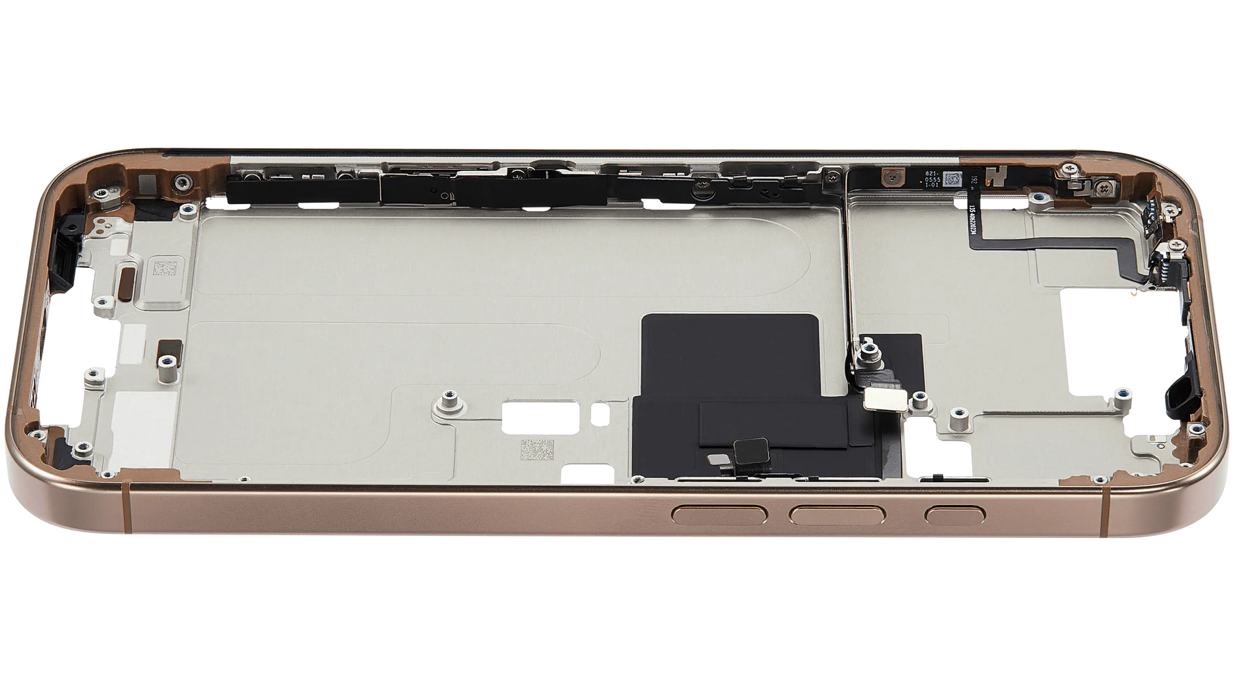 Mid-Frame Housing With Power And Volume Button Compatible For iPhone 16 Pro (US Version) (Used OEM Pull: Grade A) (Desert Titanium)