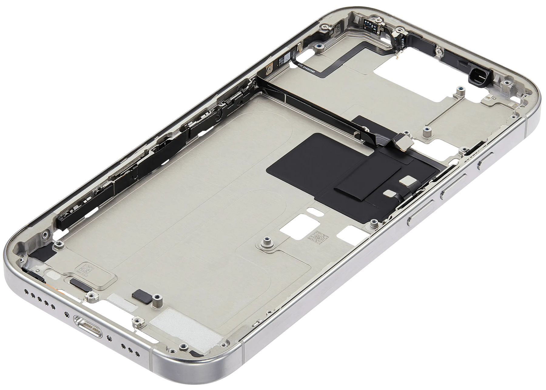 Mid-Frame Housing With Power And Volume Button Compatible For iPhone 16 Pro (US Version) (Used OEM Pull: Grade A) (Natural Titanium)