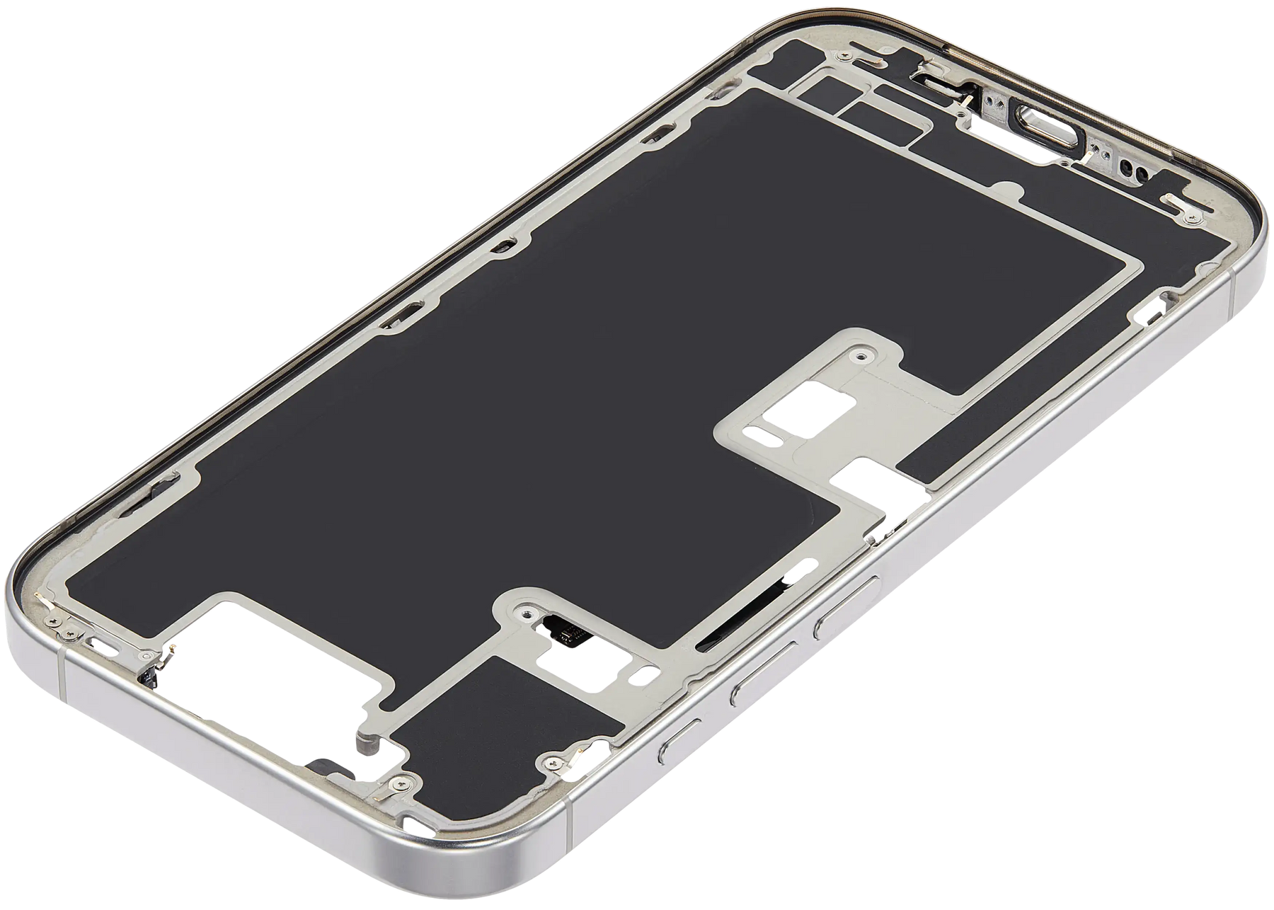 Mid-Frame Housing With Power And Volume Button Compatible For iPhone 16 Pro (US Version) (Used OEM Pull: Grade A) (White Titanium)