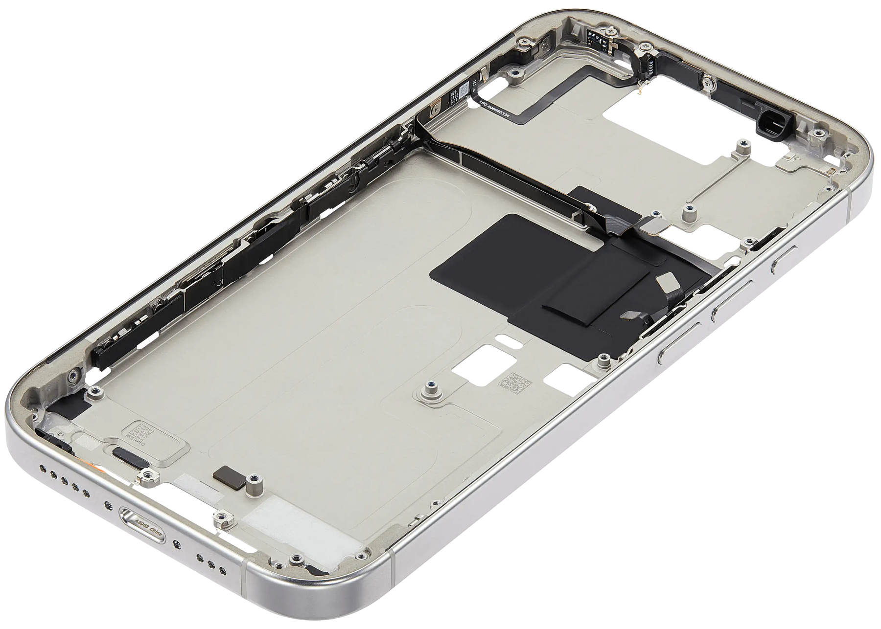 Mid-Frame Housing With Power And Volume Button Compatible For iPhone 16 Pro (US Version) (Used OEM Pull: Grade A) (White Titanium)