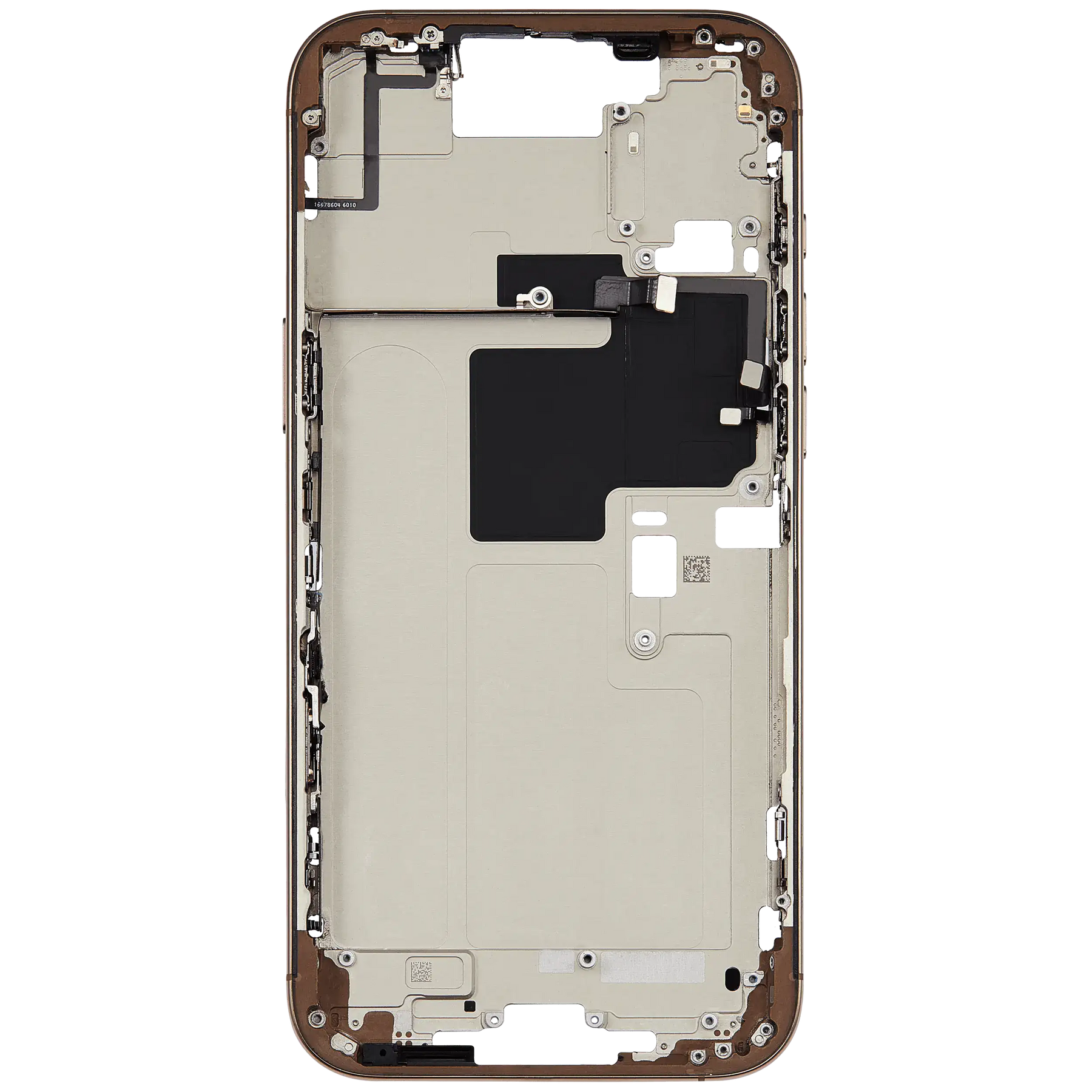 Mid-Frame Housing With Power And Volume Button Compatible For iPhone 16 Pro max (US Version) (Used OEM Pull: Grade A) (Desert Titanium)