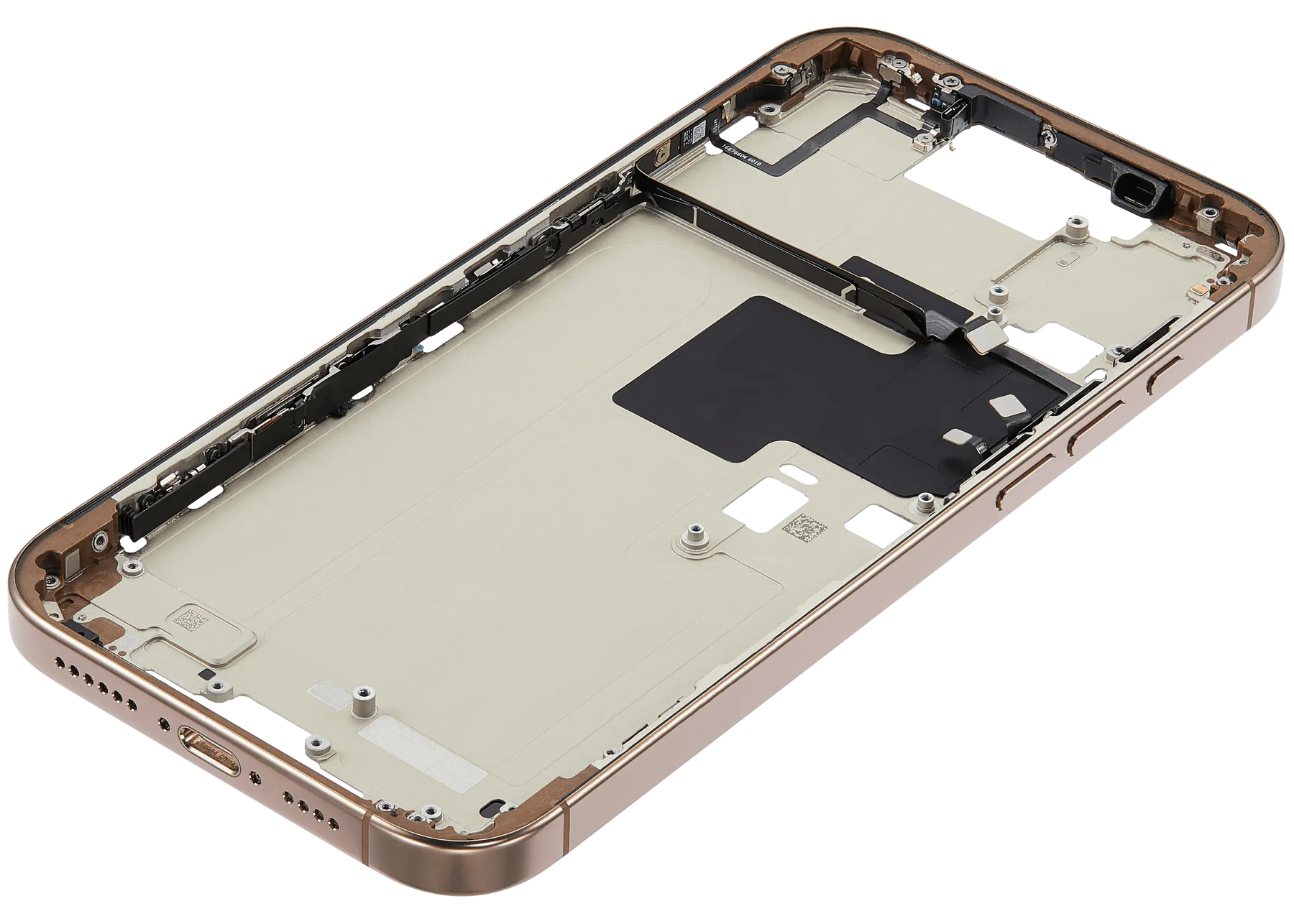 Mid-Frame Housing With Power And Volume Button Compatible For iPhone 16 Pro max (US Version) (Used OEM Pull: Grade A) (Desert Titanium)