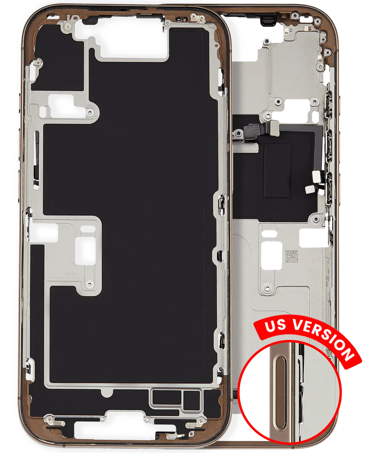Mid-Frame Housing With Power And Volume Button Compatible For iPhone 16 Pro (US Version) (Used OEM Pull: Grade A) (Desert Titanium)