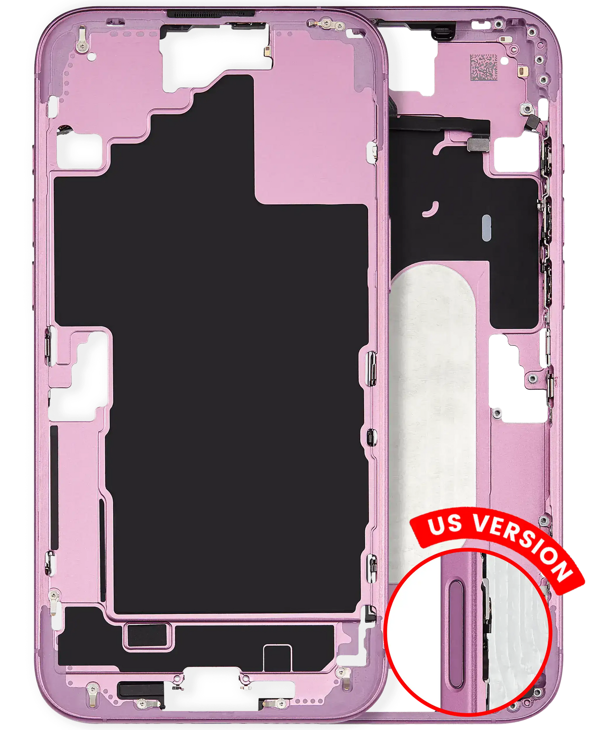 Mid-Frame Housing With Power And Volume Button Compatible For iPhone 16 Plus (US Version) (Used OEM Pull: Grade A) (Pink)