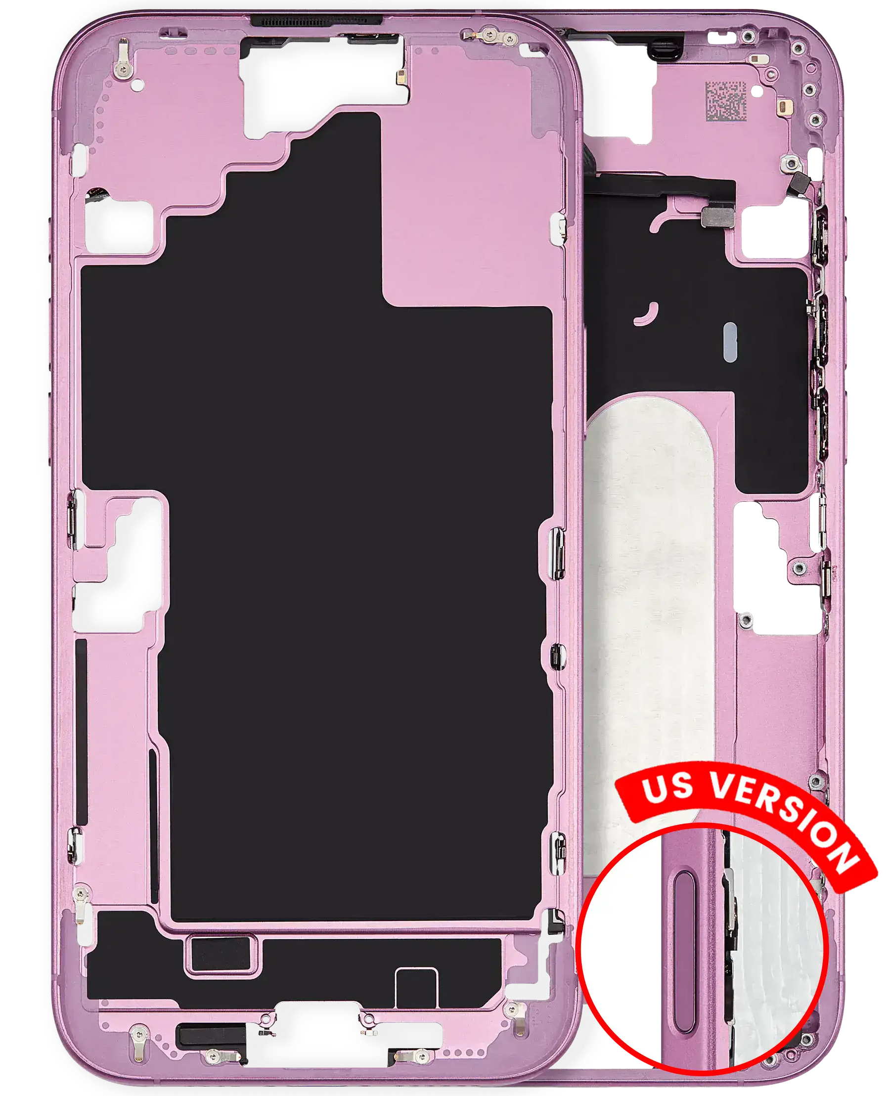 Mid-Frame Housing With Power And Volume Button Compatible For iPhone 16 Plus (US Version) (Used OEM Pull: Grade A) (Pink)