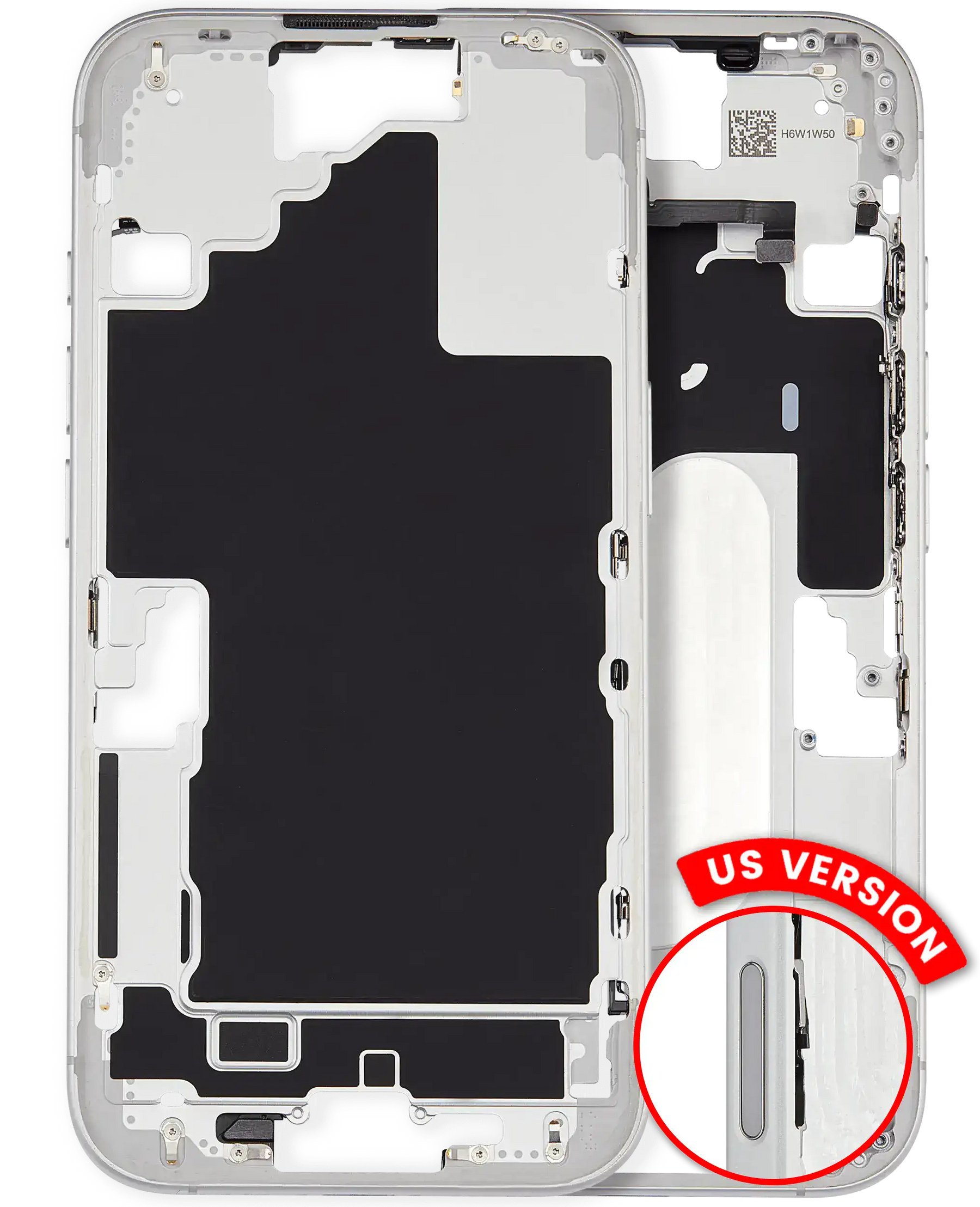 Mid-Frame Housing With Power And Volume Button Compatible For iPhone 16 (US Version) (Used OEM Pull: Grade A) (White)