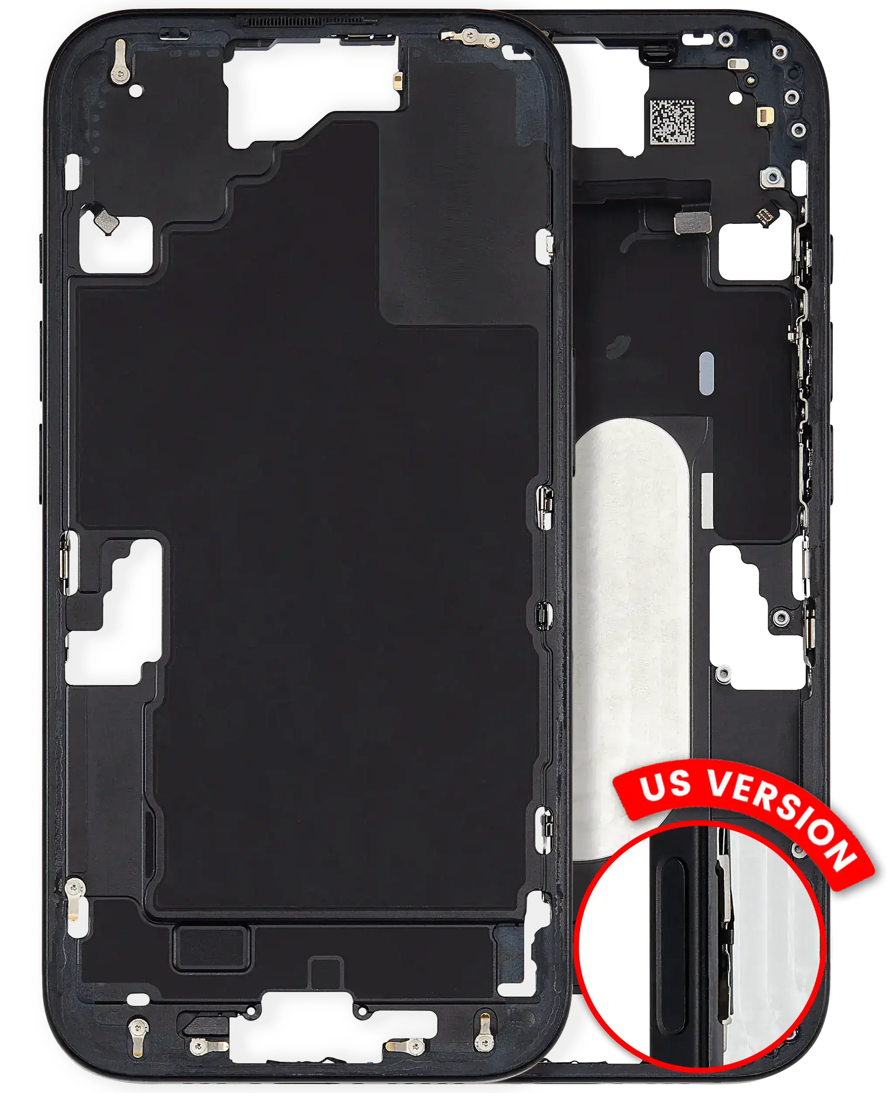 Mid-Frame Housing With Power And Volume Button Compatible For iPhone 16 (US Version) (Used OEM Pull: Grade A) (Black)