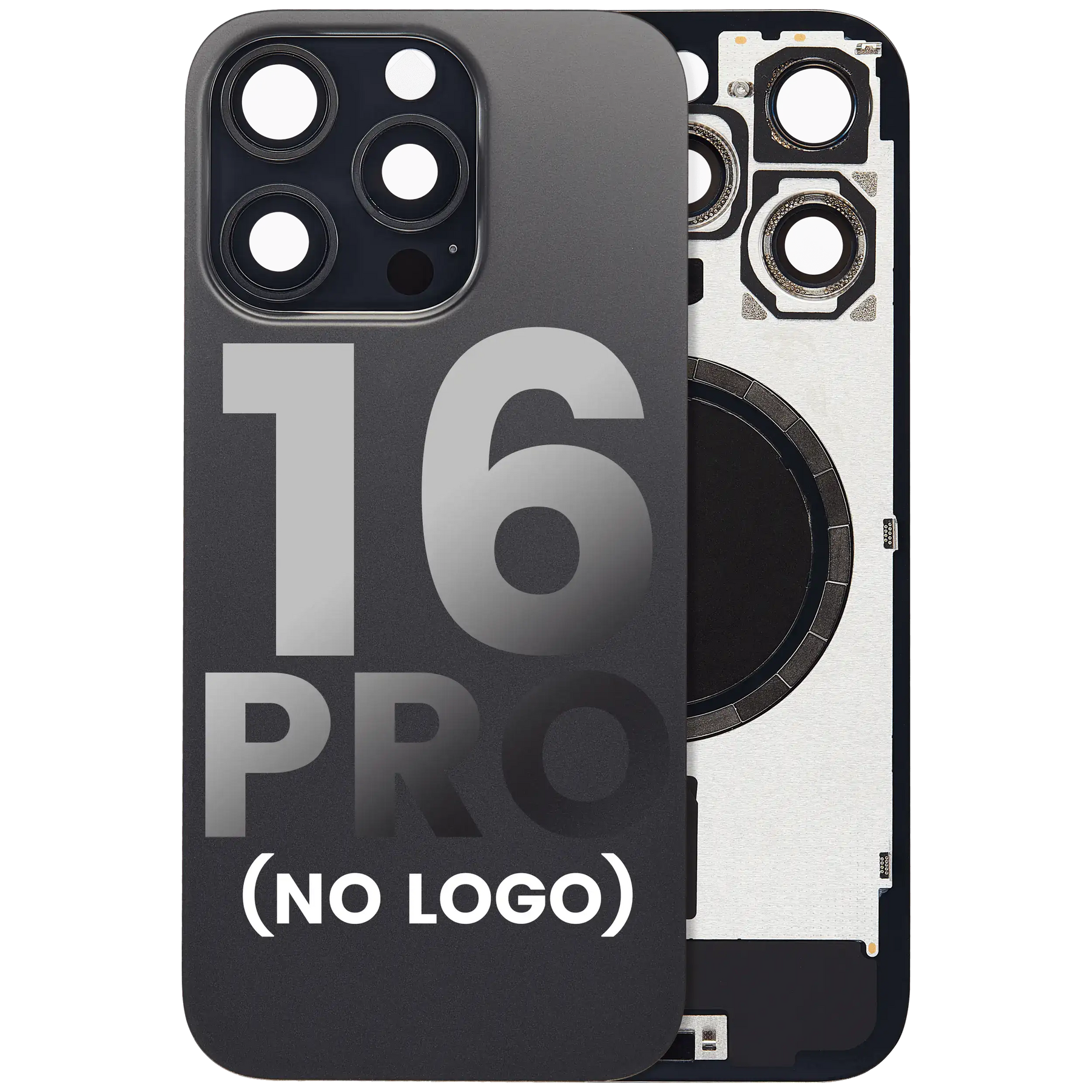 Back Glass With Steel Plate With MagSafe Magnet Pre-Installed Compatible For iPhone 16 Pro (No Logo) (Black Titanium)