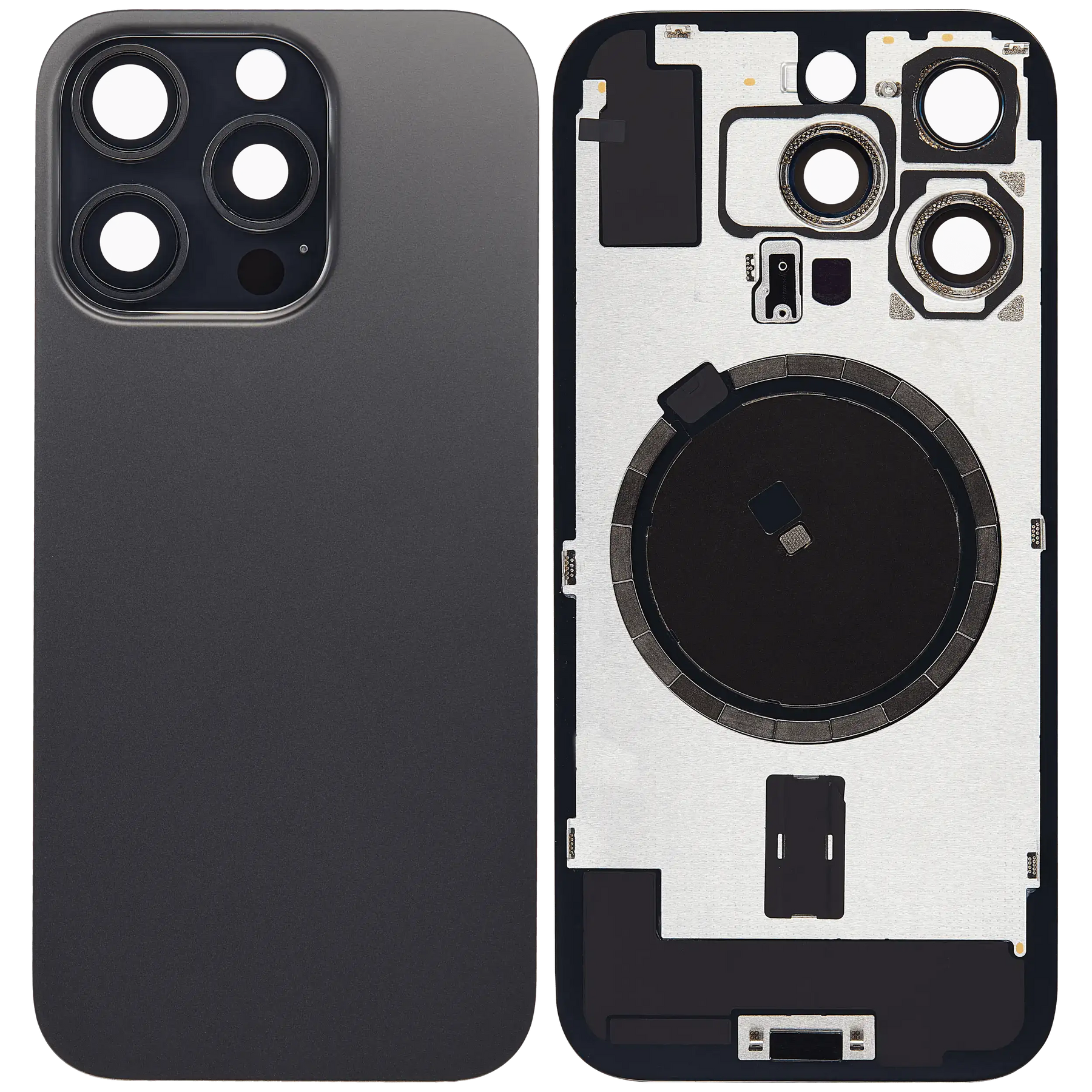 Back Glass With Steel Plate With MagSafe Magnet Pre-Installed Compatible For iPhone 16 Pro (No Logo) (Black Titanium)
