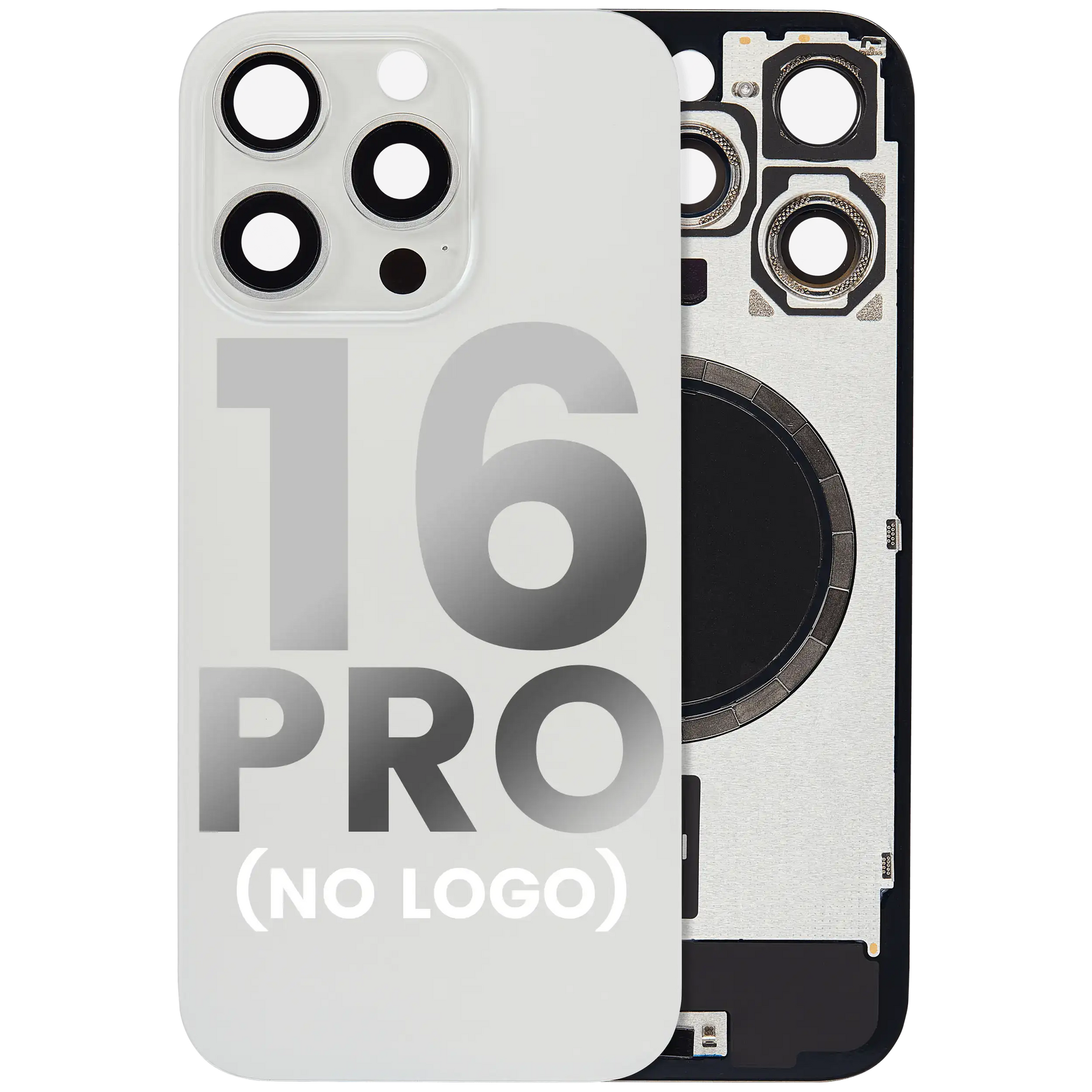 Back Glass With Steel Plate With MagSafe Magnet Pre-Installed Compatible For iPhone 16 Pro (No Logo) (White Titanium)