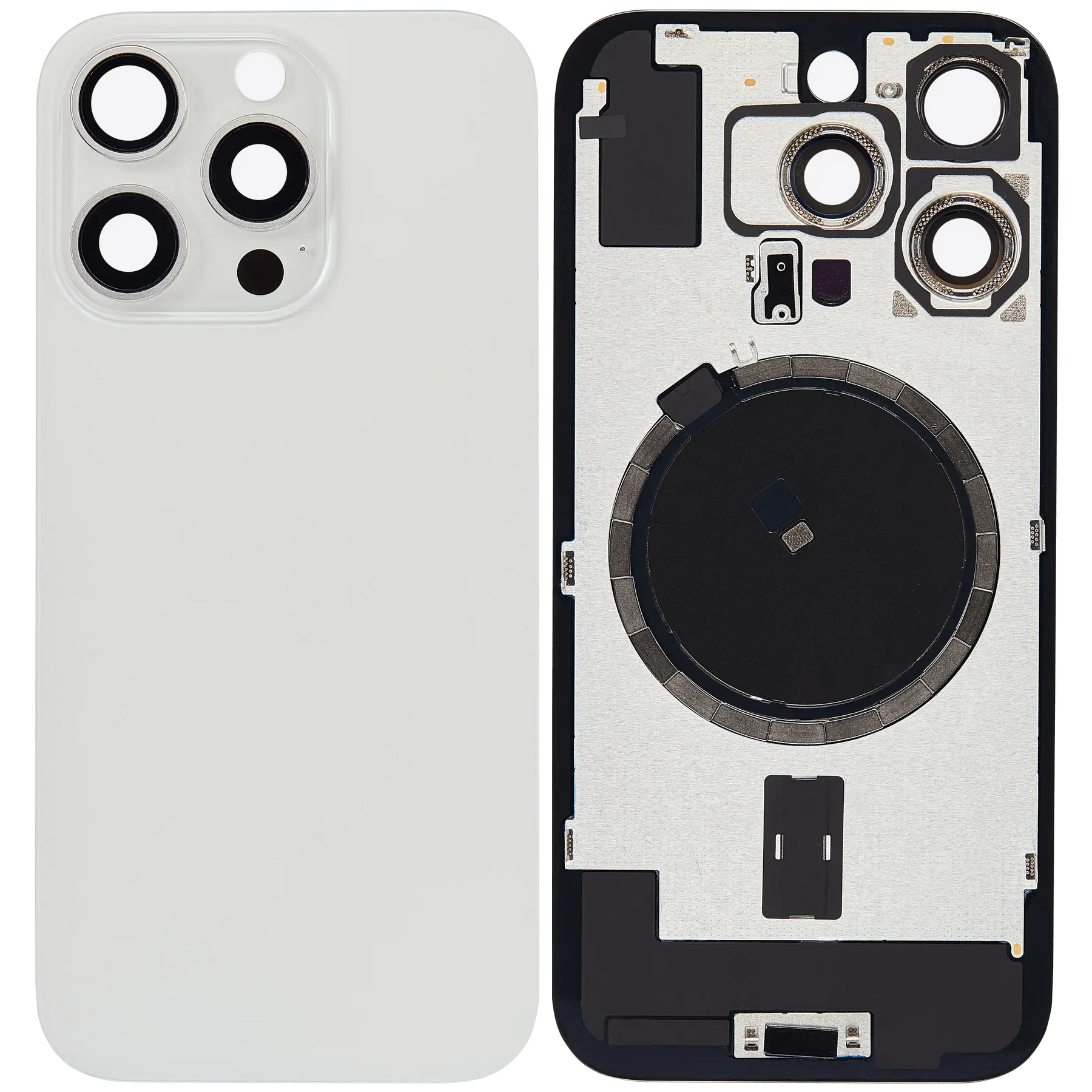 Back Glass With Steel Plate With MagSafe Magnet Pre-Installed Compatible For iPhone 16 Pro (No Logo) (White Titanium)