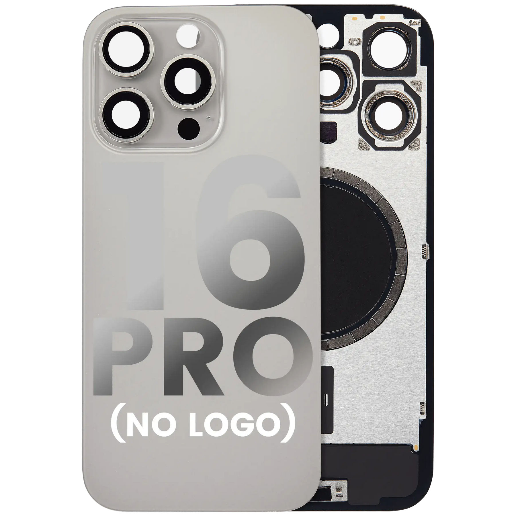 Back Glass With Steel Plate With MagSafe Magnet Pre-Installed Compatible For iPhone 16 Pro (No Logo) (Natural Titanium)