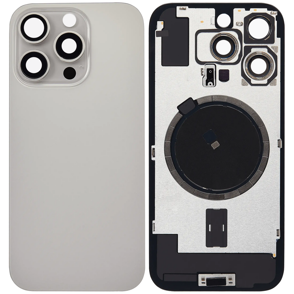 Back Glass With Steel Plate With MagSafe Magnet Pre-Installed Compatible For iPhone 16 Pro (No Logo) (Natural Titanium)