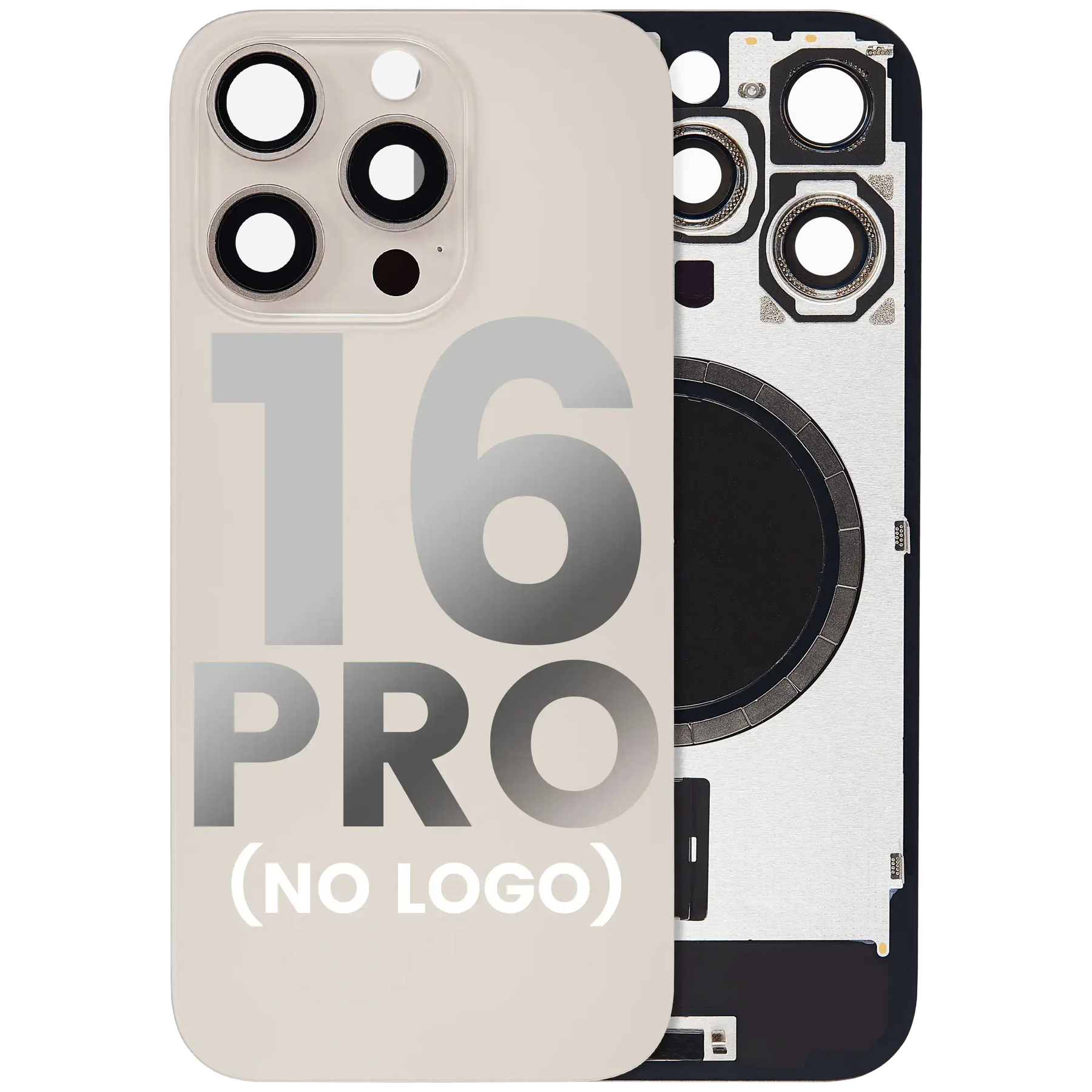 Back Glass With Steel Plate With MagSafe Magnet Pre-Installed Compatible For iPhone 16 Pro (No Logo) (Desert Titanium)