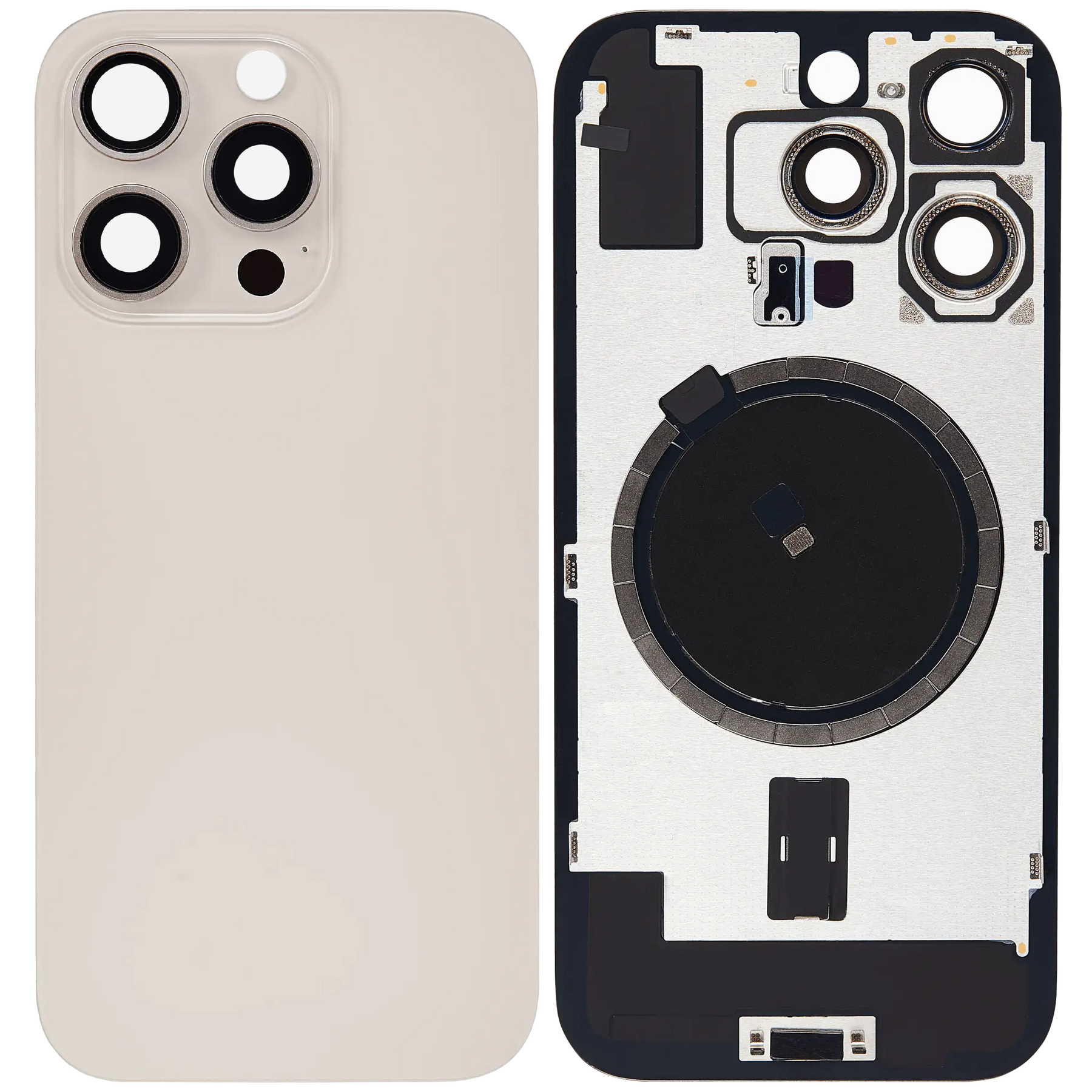 Back Glass With Steel Plate With MagSafe Magnet Pre-Installed Compatible For iPhone 16 Pro (No Logo) (Desert Titanium)