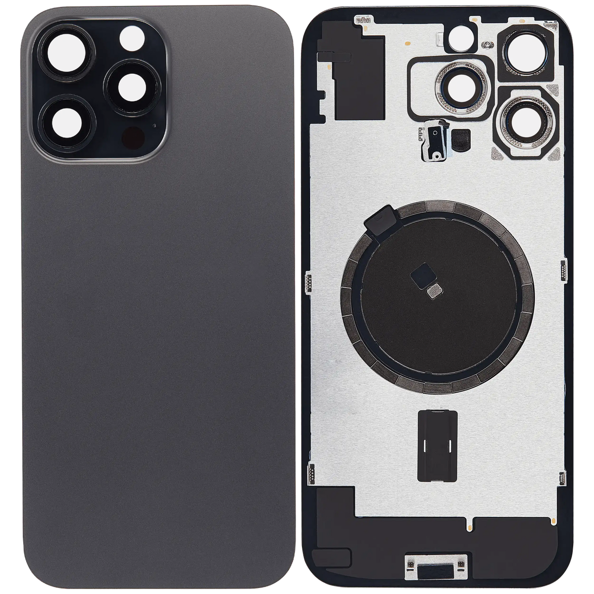 Back Glass With Steel Plate With MagSafe Magnet Pre-Installed Compatible For iPhone 16 Pro Max (No Logo) (Black Titanium)