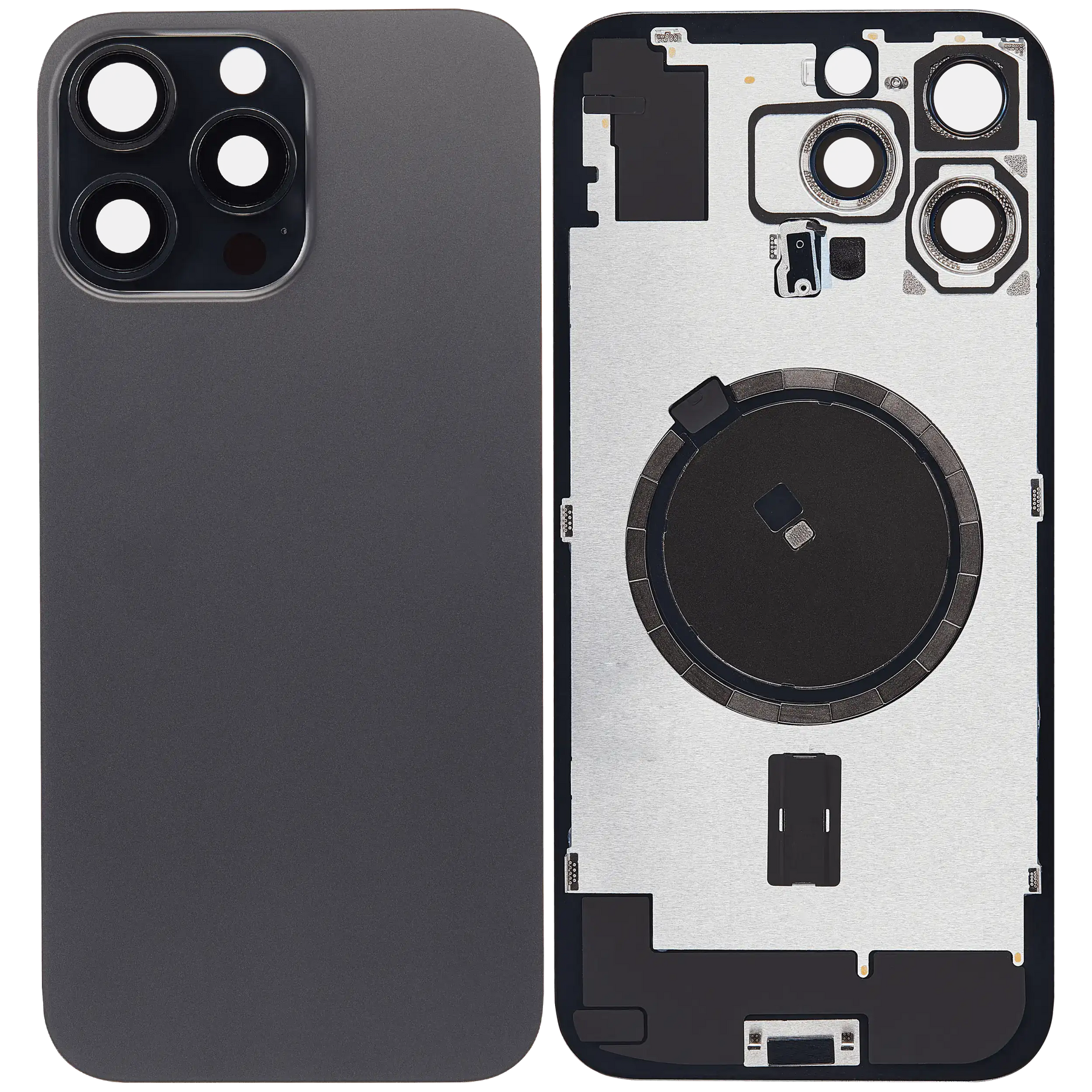 Back Glass With Steel Plate With MagSafe Magnet Pre-Installed Compatible For iPhone 16 Pro Max (No Logo) (Black Titanium)